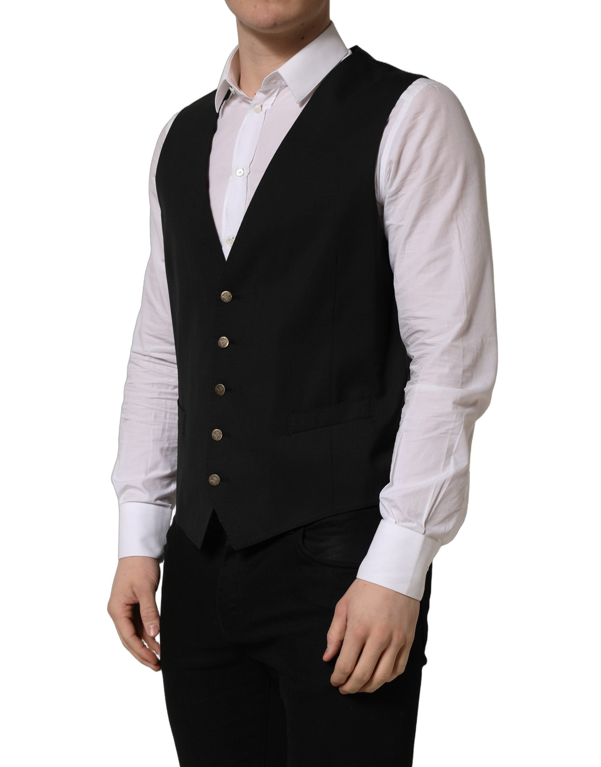Dolce & Gabbana Black Single Breasted Men Waistcoat Vest Dolce & Gabbana