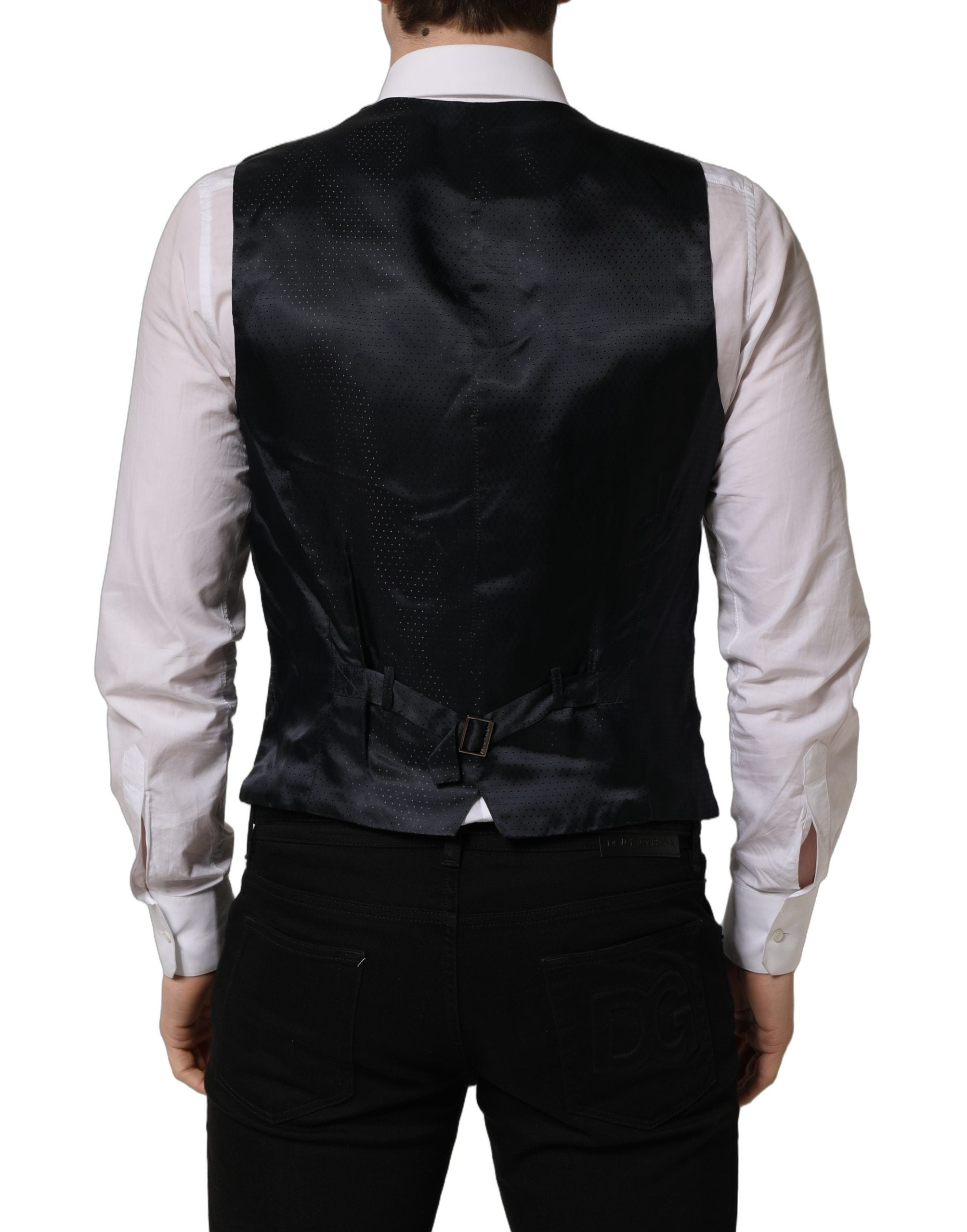 Dolce & Gabbana Black Wool Single Breasted Waistcoat Vest Dolce & Gabbana