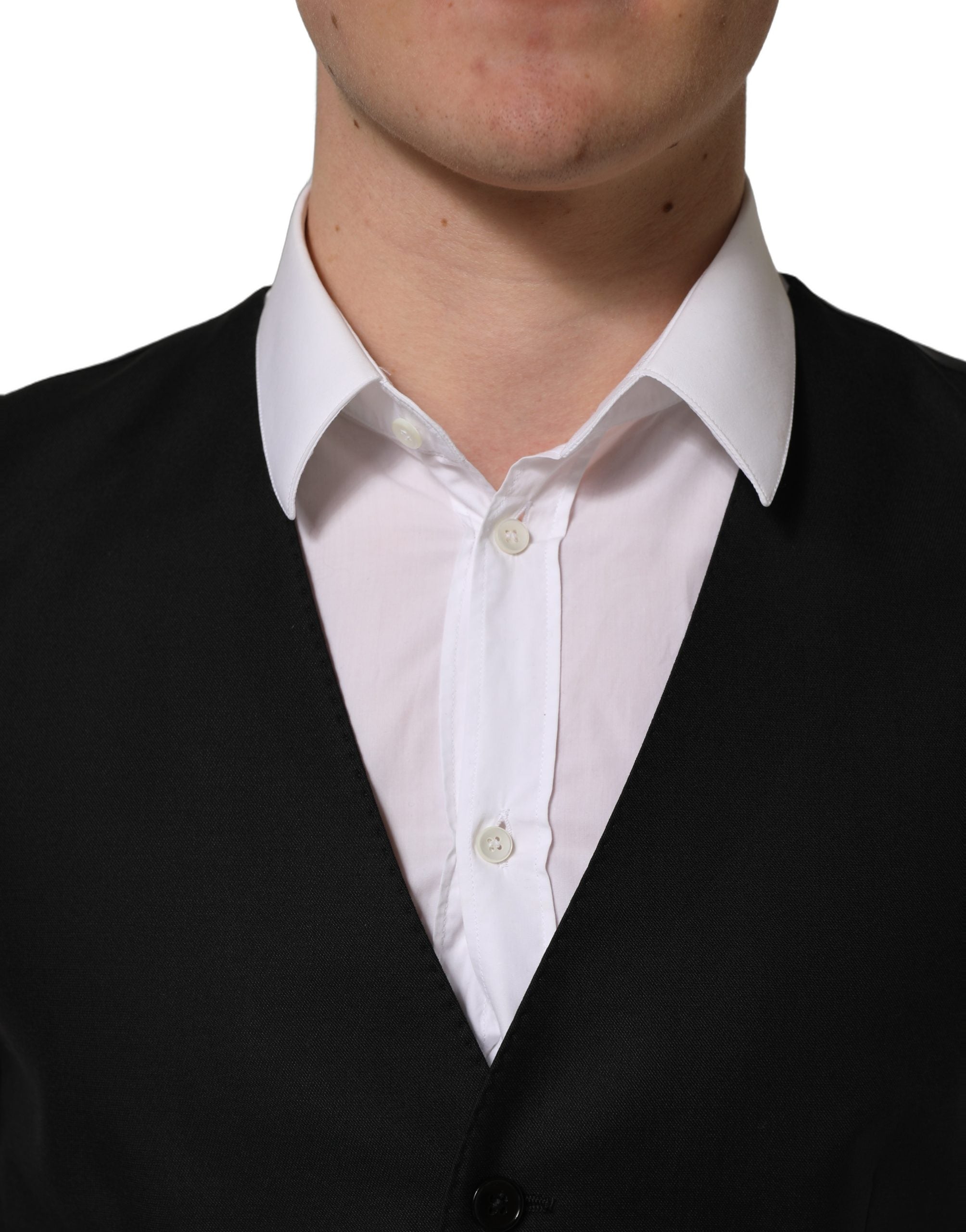 Dolce & Gabbana Black Wool Single Breasted Waistcoat Vest Dolce & Gabbana