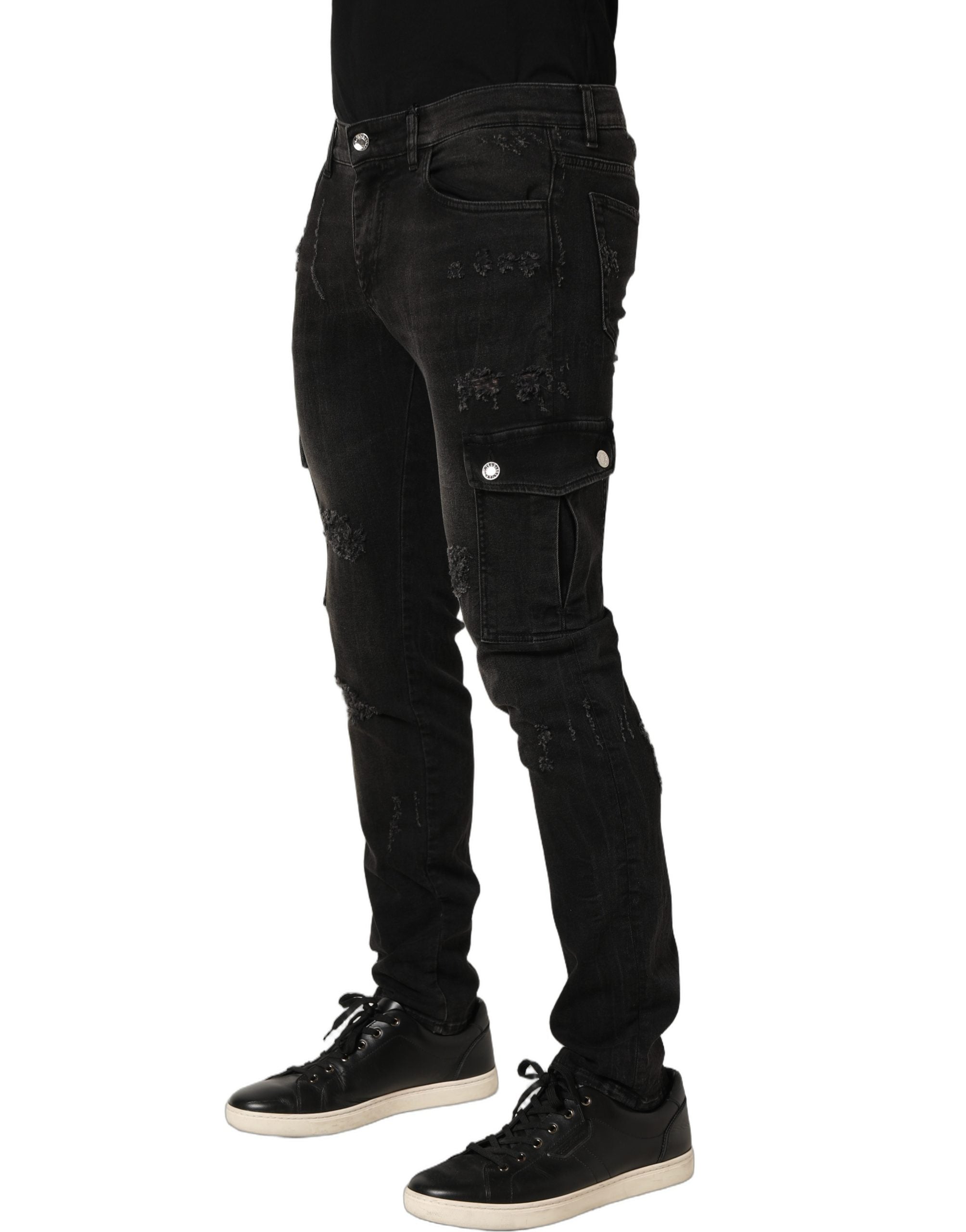 Dolce & Gabbana Black Distressed Cargo Cotton Men Denim Jeans Dolce & Gabbana