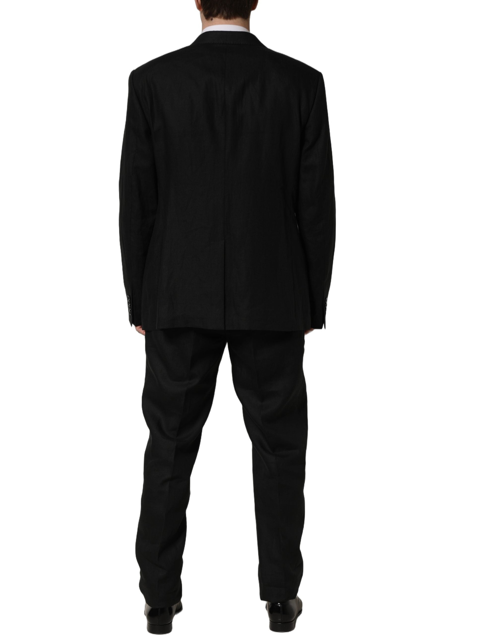 Dolce & Gabbana Black Linen Slim Fit Formal 2 Piece Suit Dolce & Gabbana