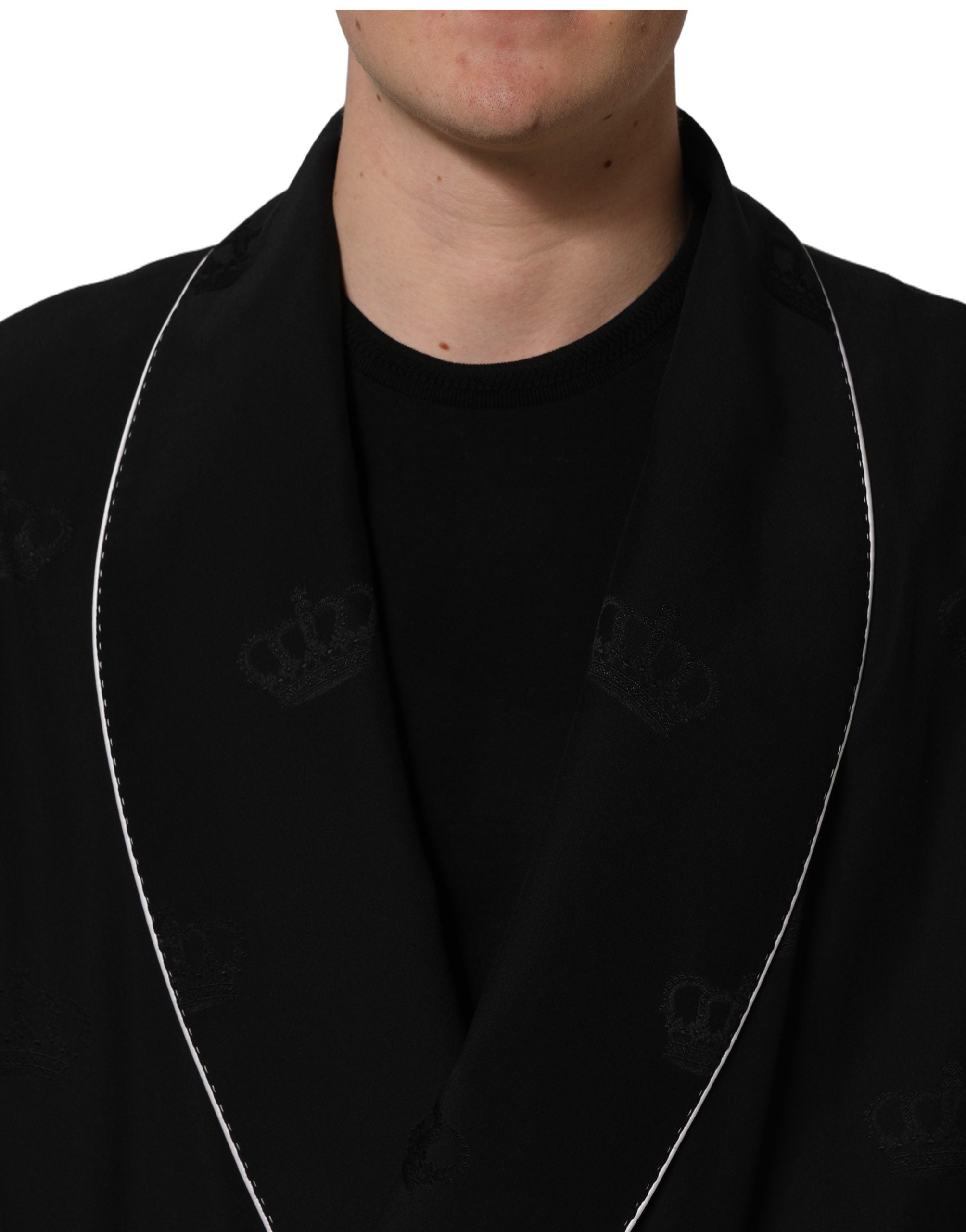 Dolce & Gabbana Black 100% Silk Robe Men Wrap Coat Jacket Dolce & Gabbana