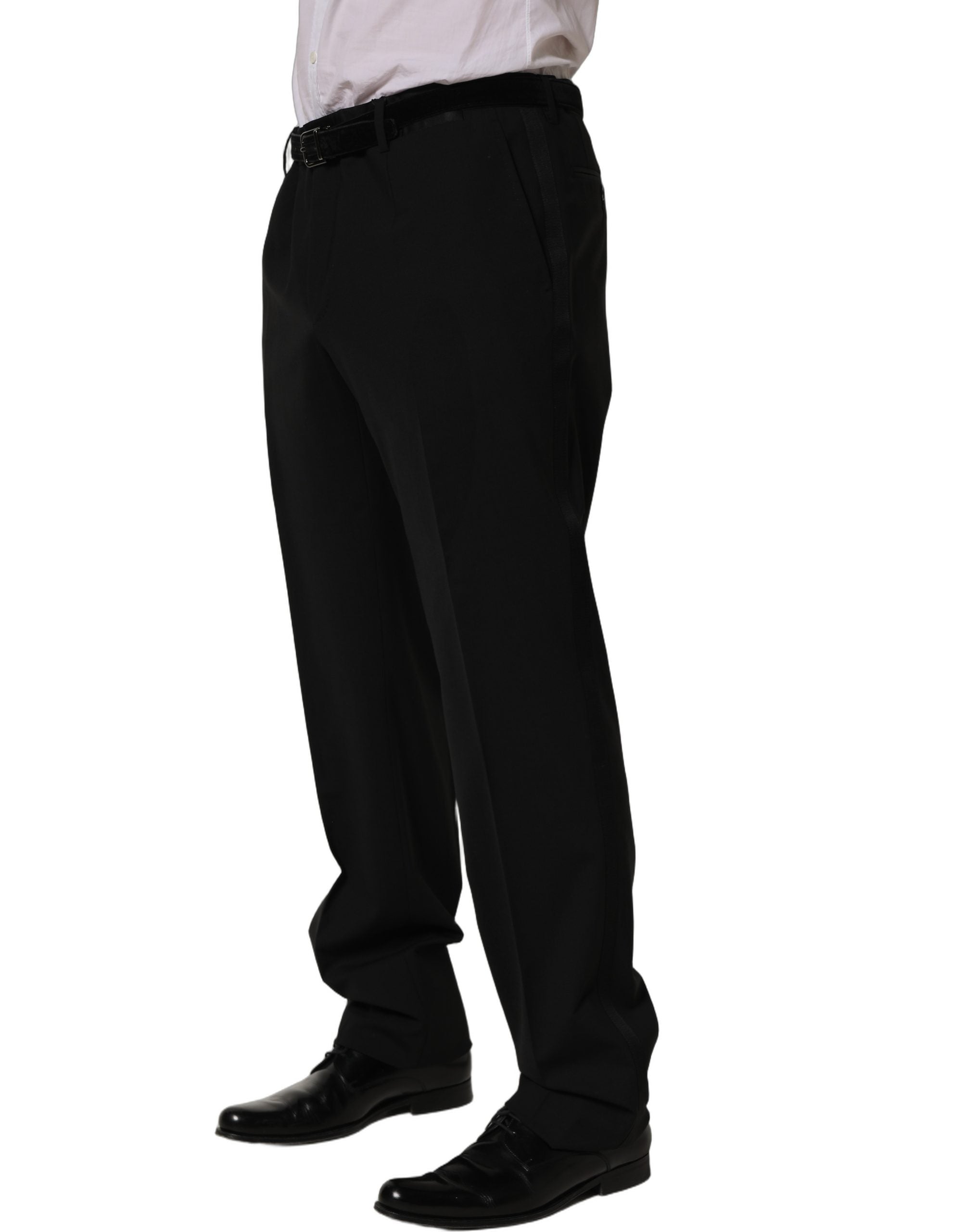 Dolce & Gabbana Black Wool Tapered Leg Dress Trouser Pants Dolce & Gabbana