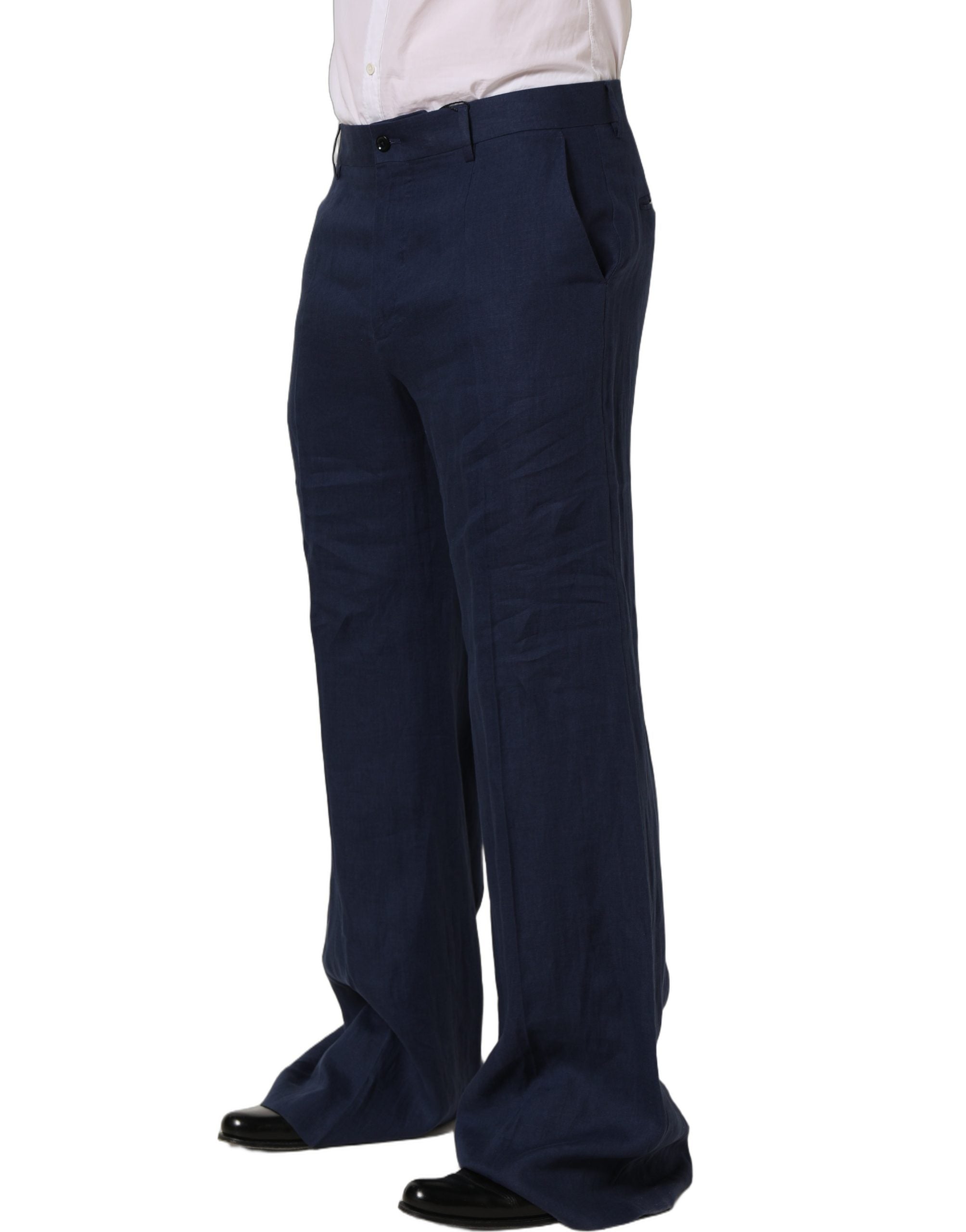 Dolce & Gabbana Blue Linen Straight Men Dress Trouser Pants Dolce & Gabbana