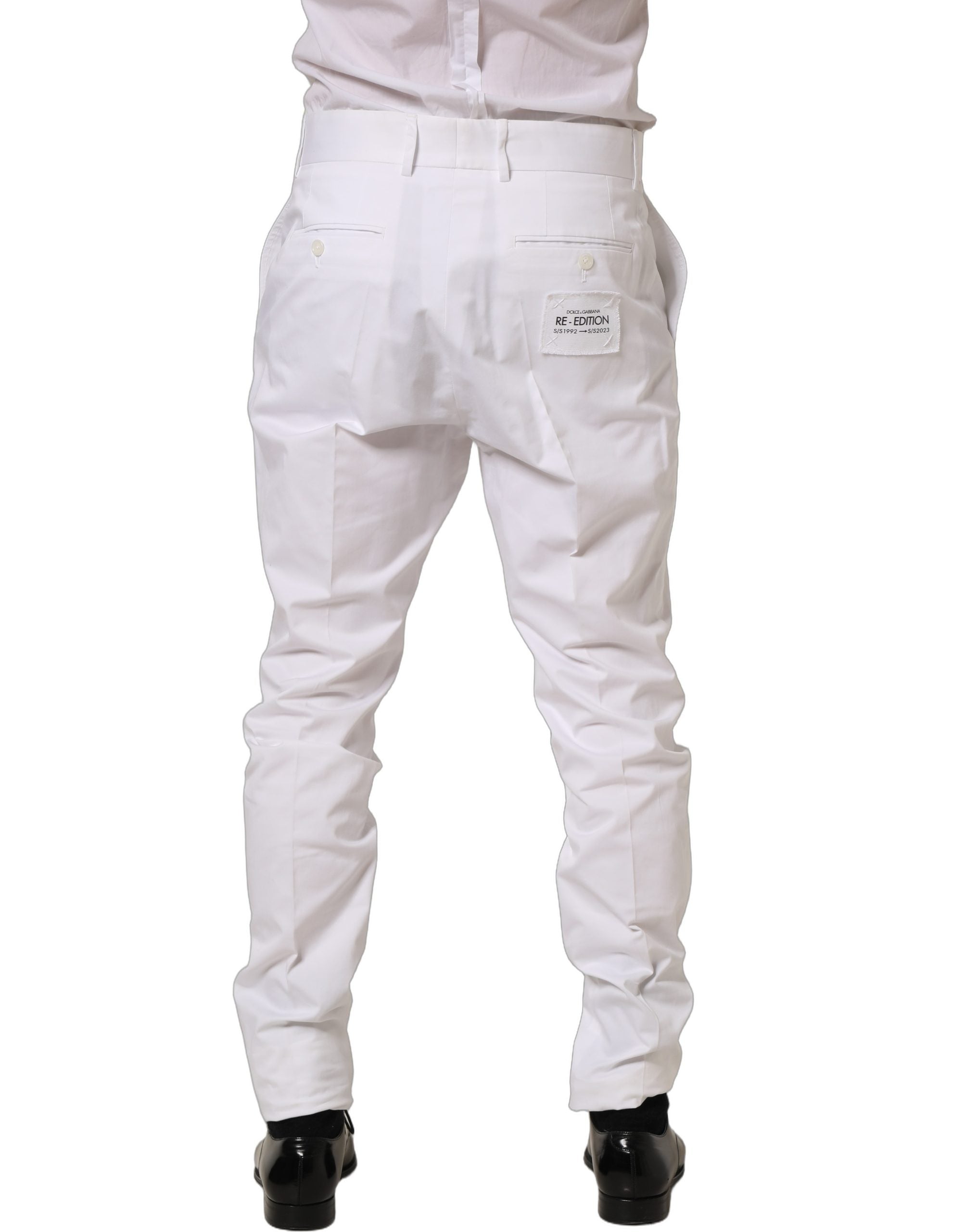 Dolce & Gabbana White Cotton Tapered Leg Dress Trouser Pants Dolce & Gabbana