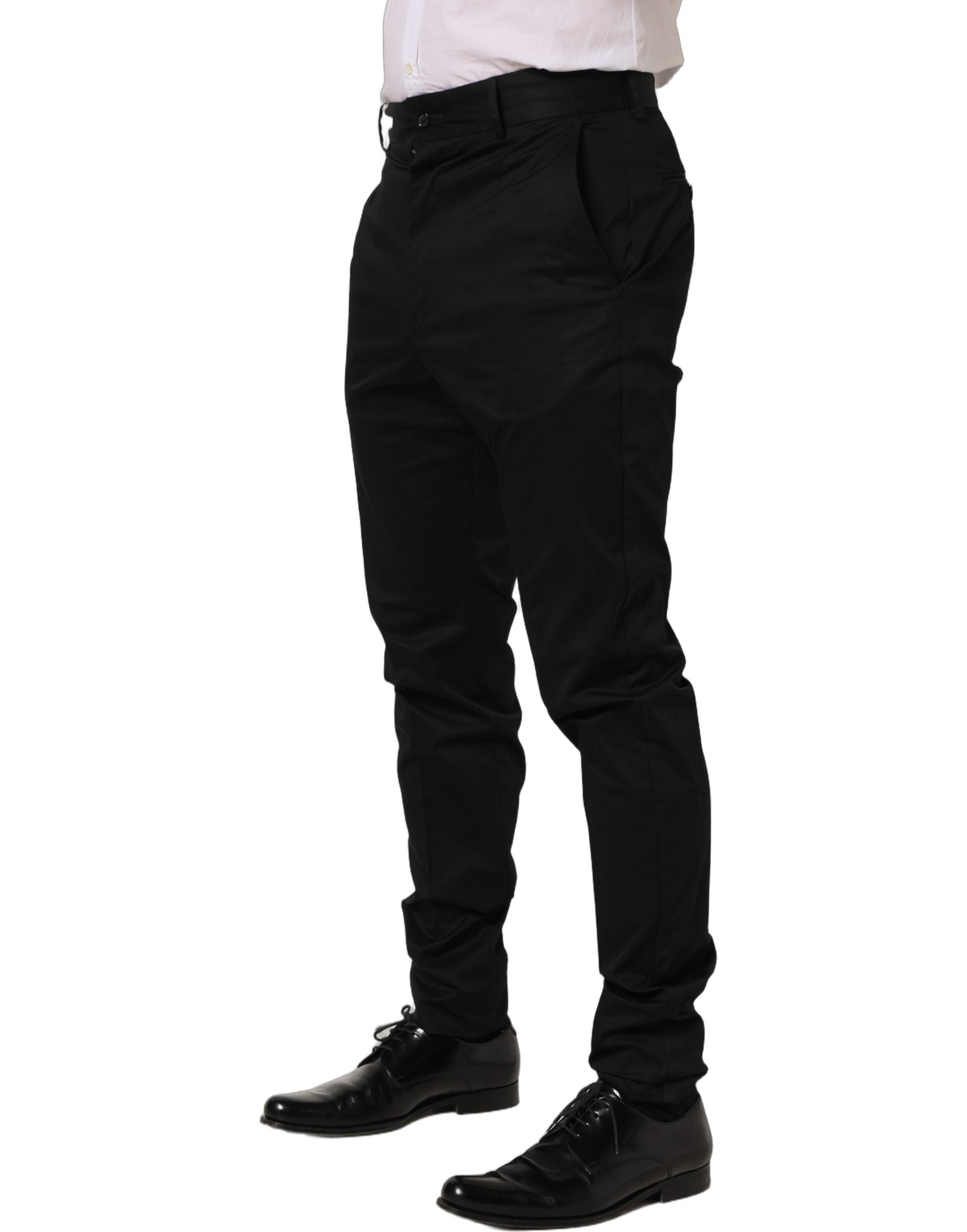 Dolce & Gabbana Black Cotton Tapered Leg Dress Trouser Pants Dolce & Gabbana