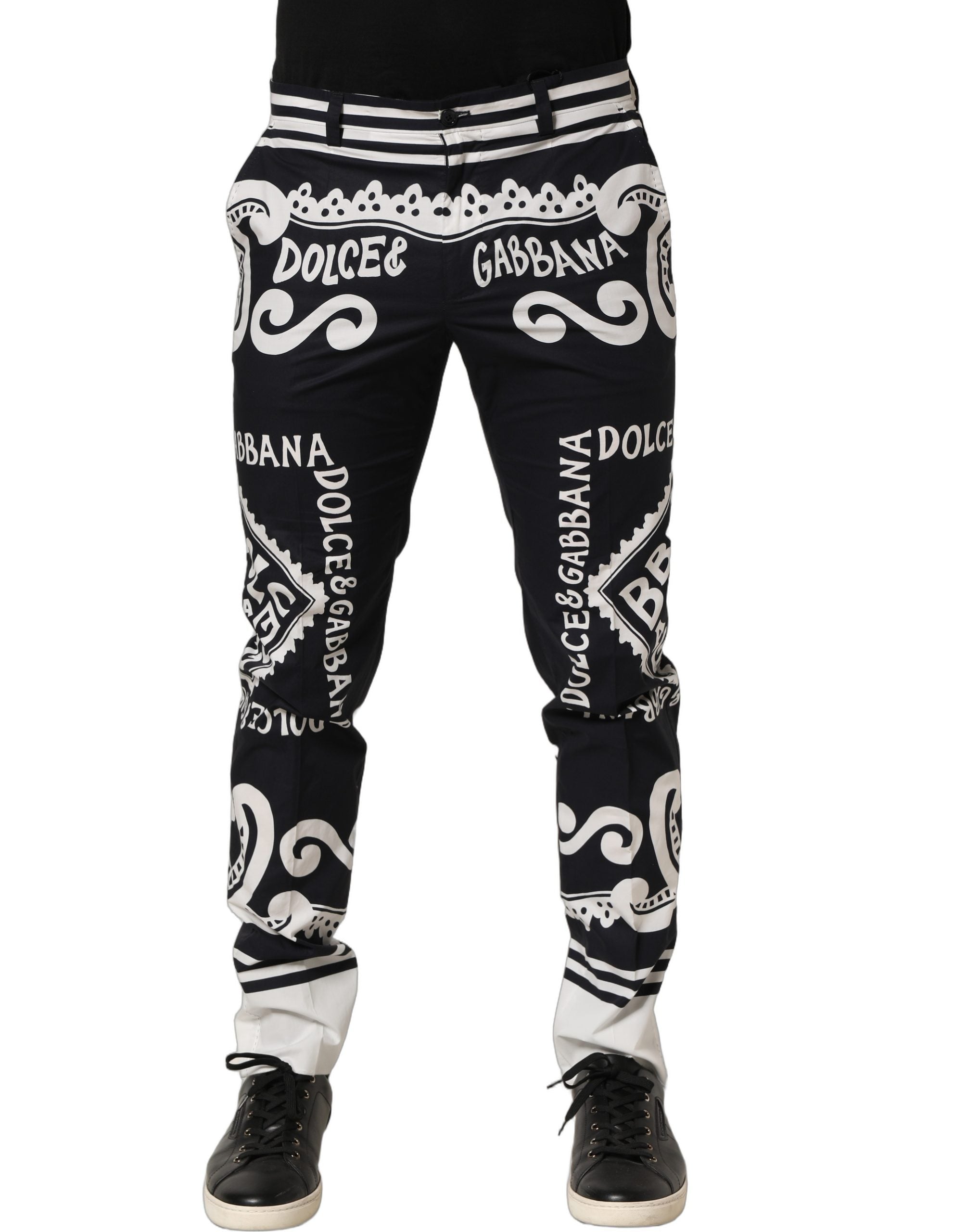 Dolce & Gabbana Black Cotton Poplin MarinaPrint Trouser Pants Dolce & Gabbana