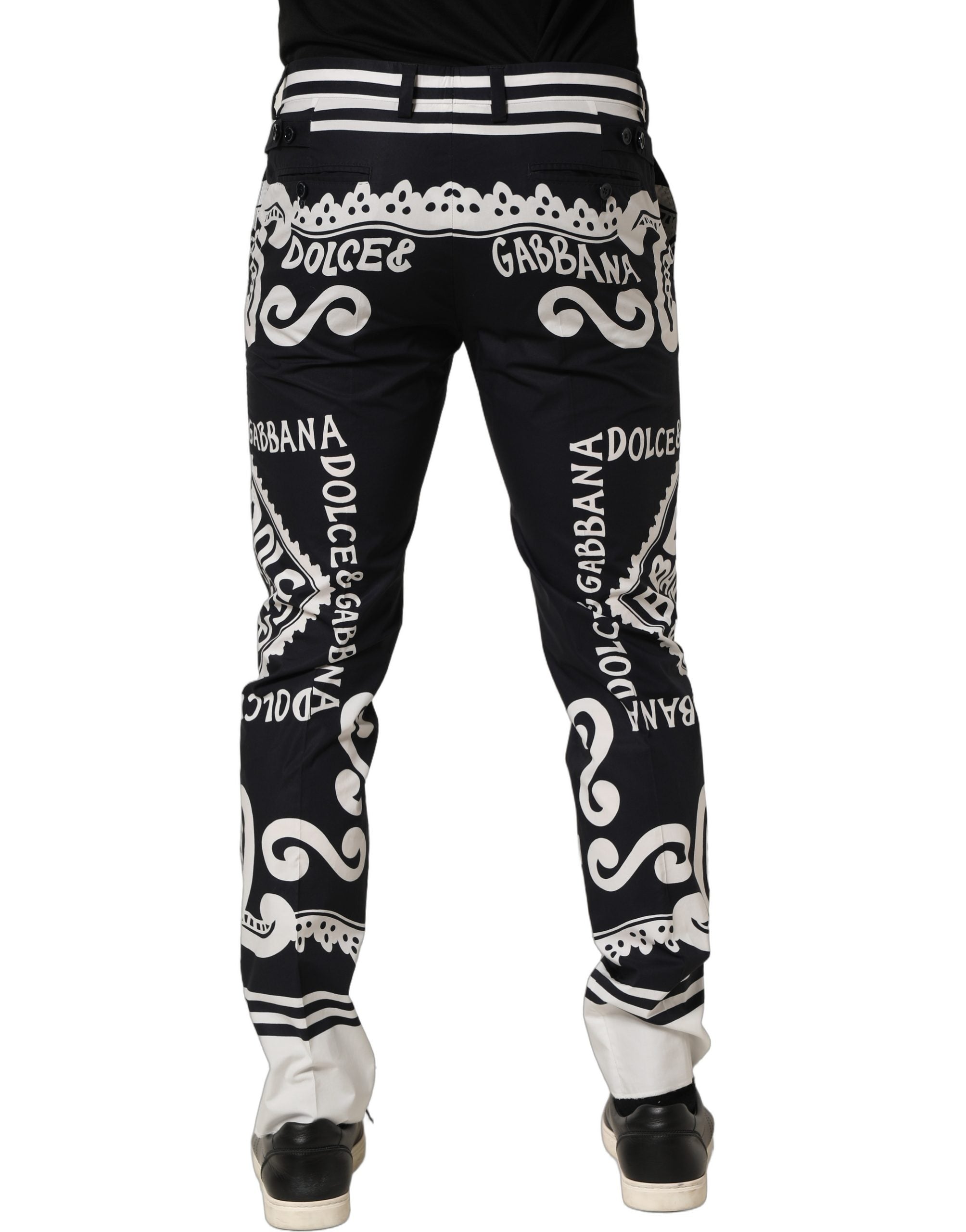 Dolce & Gabbana Black Cotton Poplin MarinaPrint Trouser Pants Dolce & Gabbana