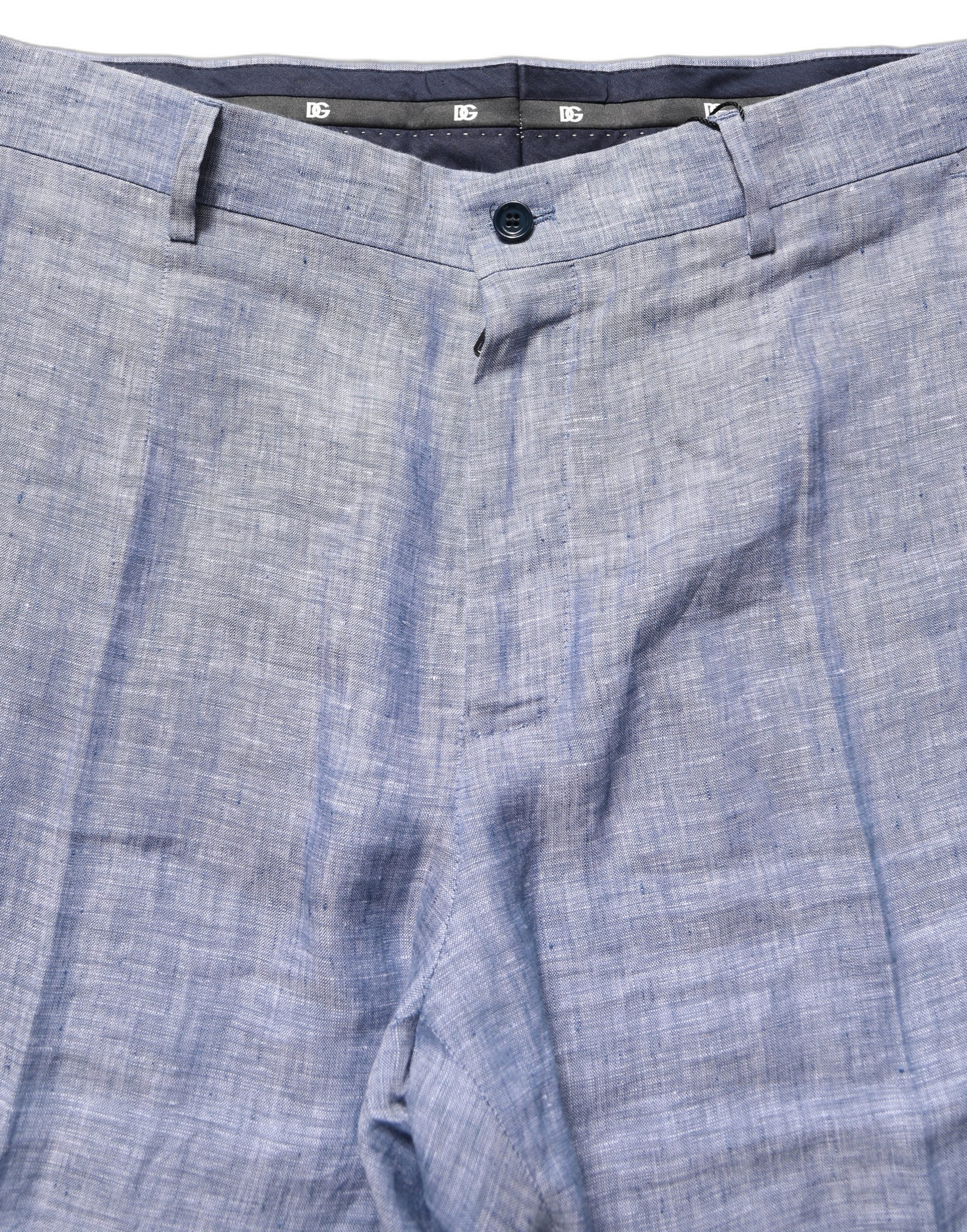 Dolce & Gabbana Light Blue Linen Straight Dress Trouser Pants Dolce & Gabbana