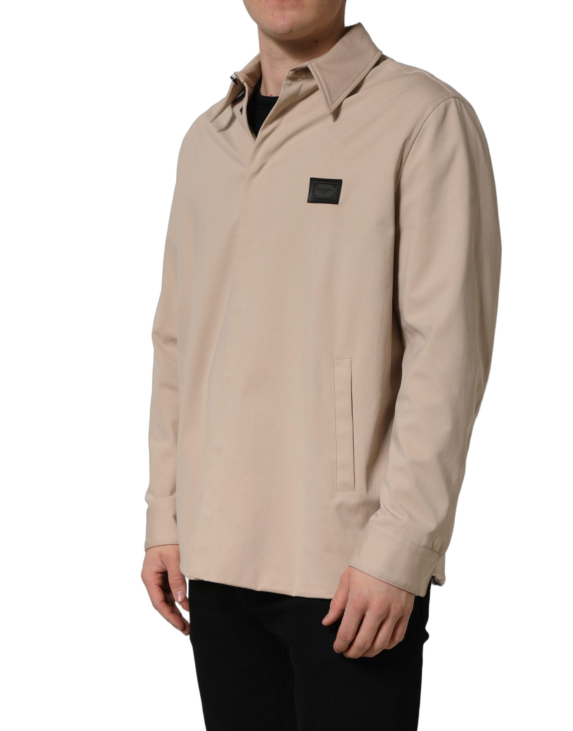 Dolce & Gabbana Beige Logo Overshirt Cotton Men Casual Shirt Dolce & Gabbana