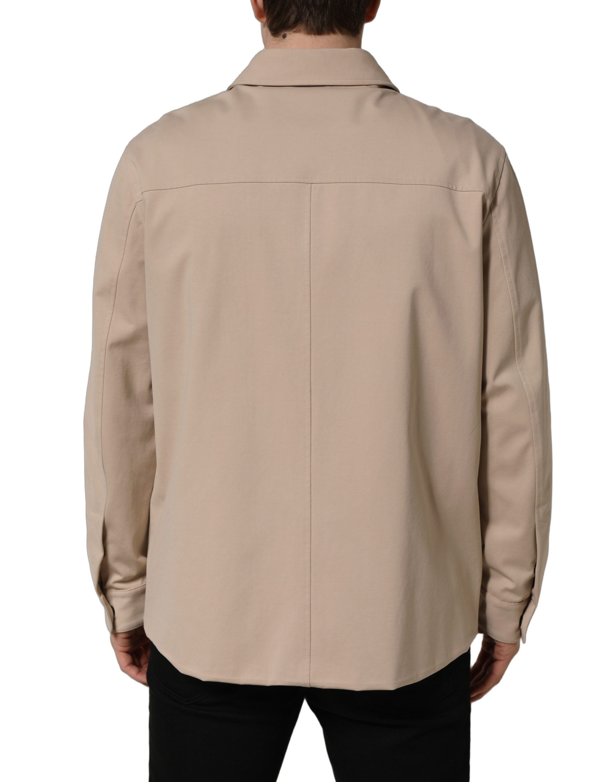 Dolce & Gabbana Beige Logo Overshirt Cotton Men Casual Shirt Dolce & Gabbana