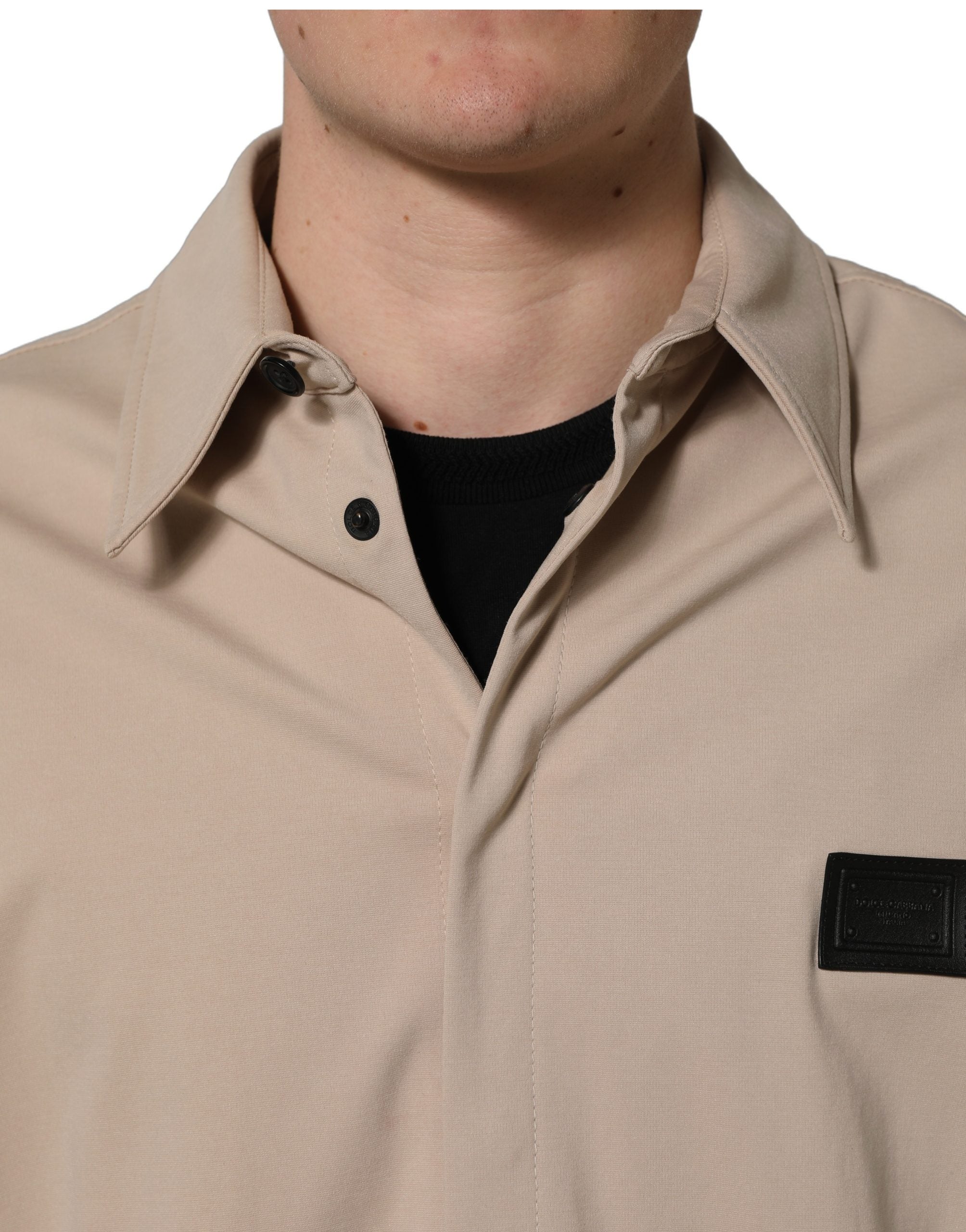 Dolce & Gabbana Beige Logo Overshirt Cotton Men Casual Shirt Dolce & Gabbana