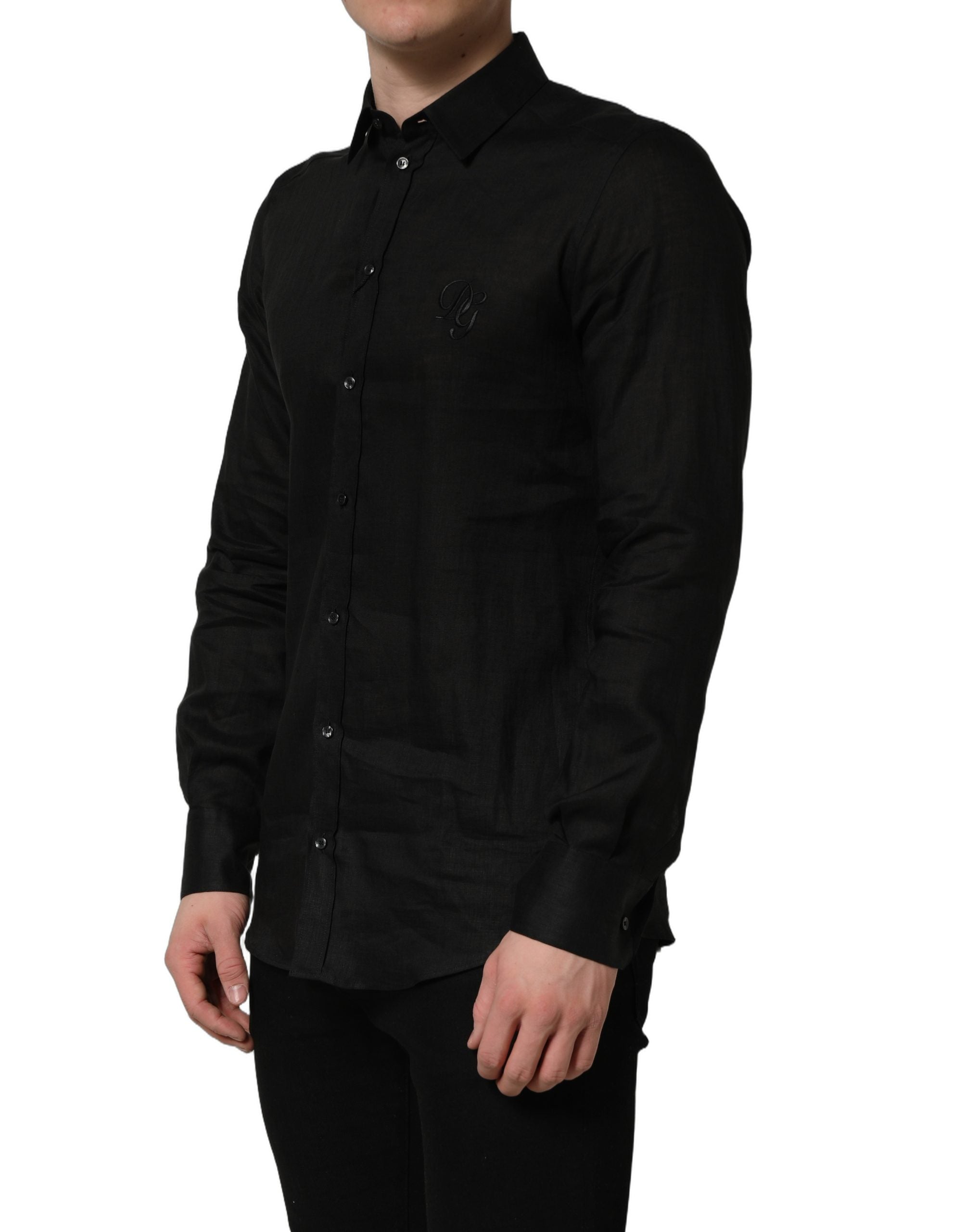 Dolce & Gabbana Black MARTINI Long Sleeves Linen Dess Shirt Dolce & Gabbana