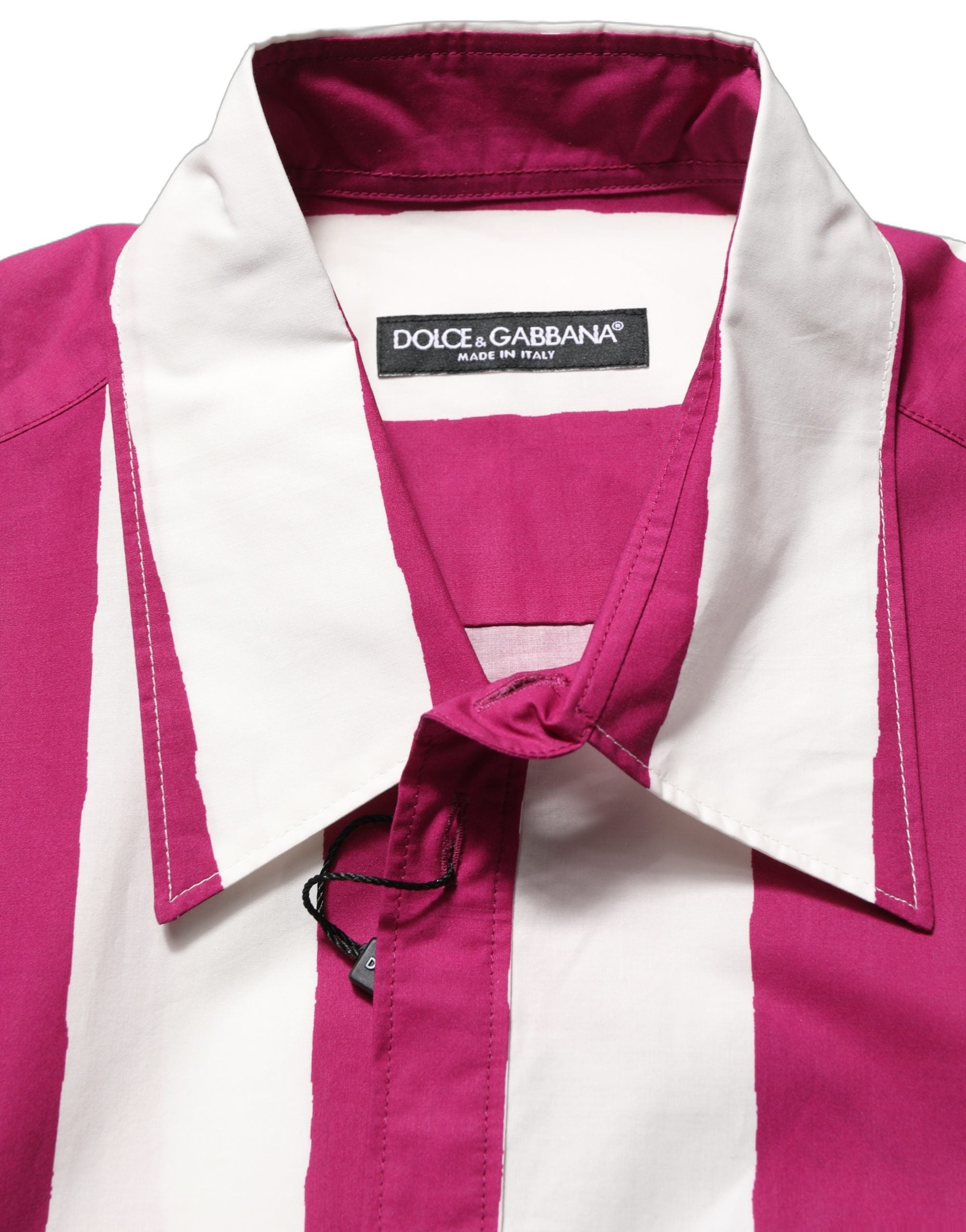 Dolce & Gabbana White Maroon Striped Men Short Sleeves Shirt Dolce & Gabbana