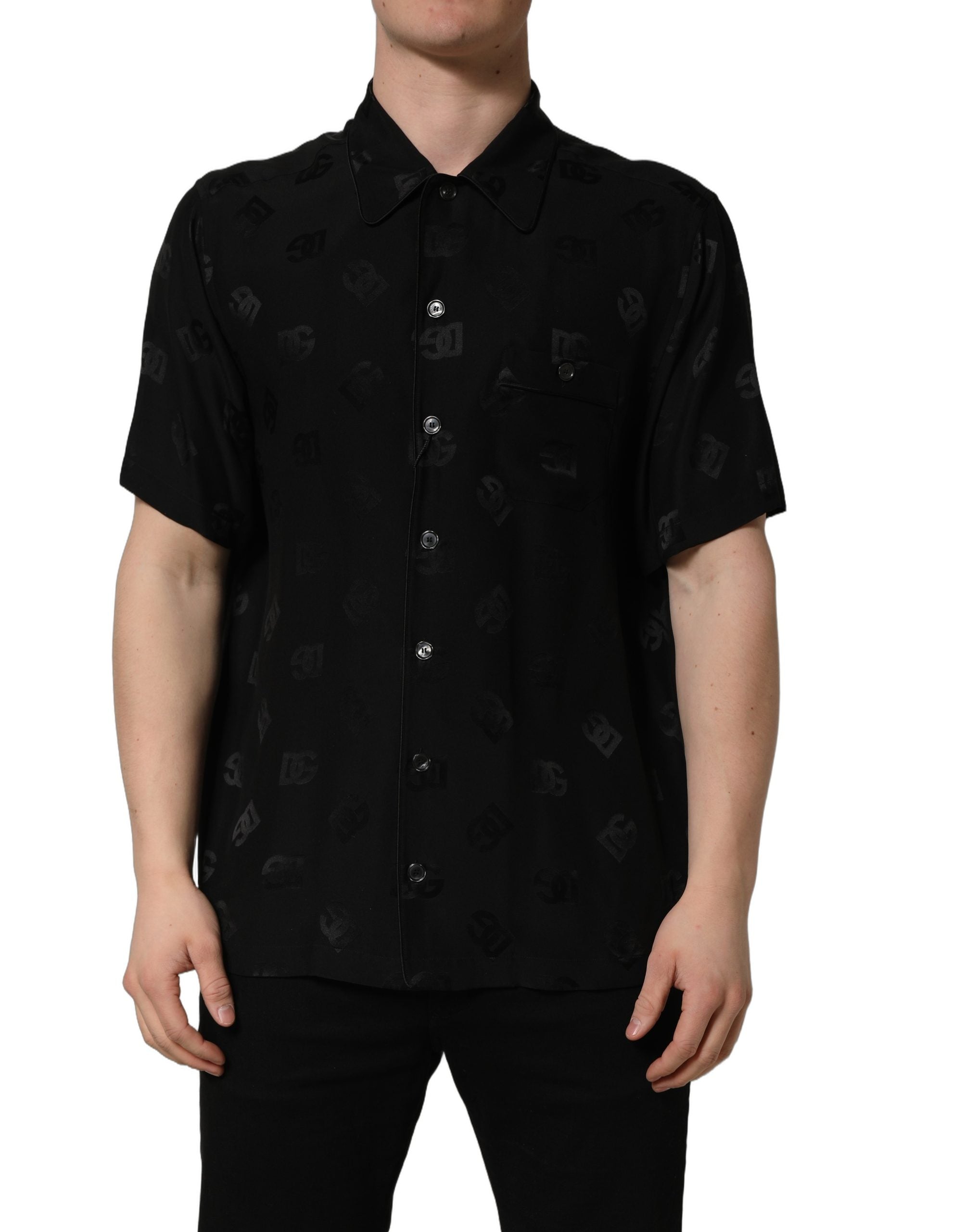 Dolce & Gabbana Black Logo Monogram Short Sleeves Men Shirt Dolce & Gabbana