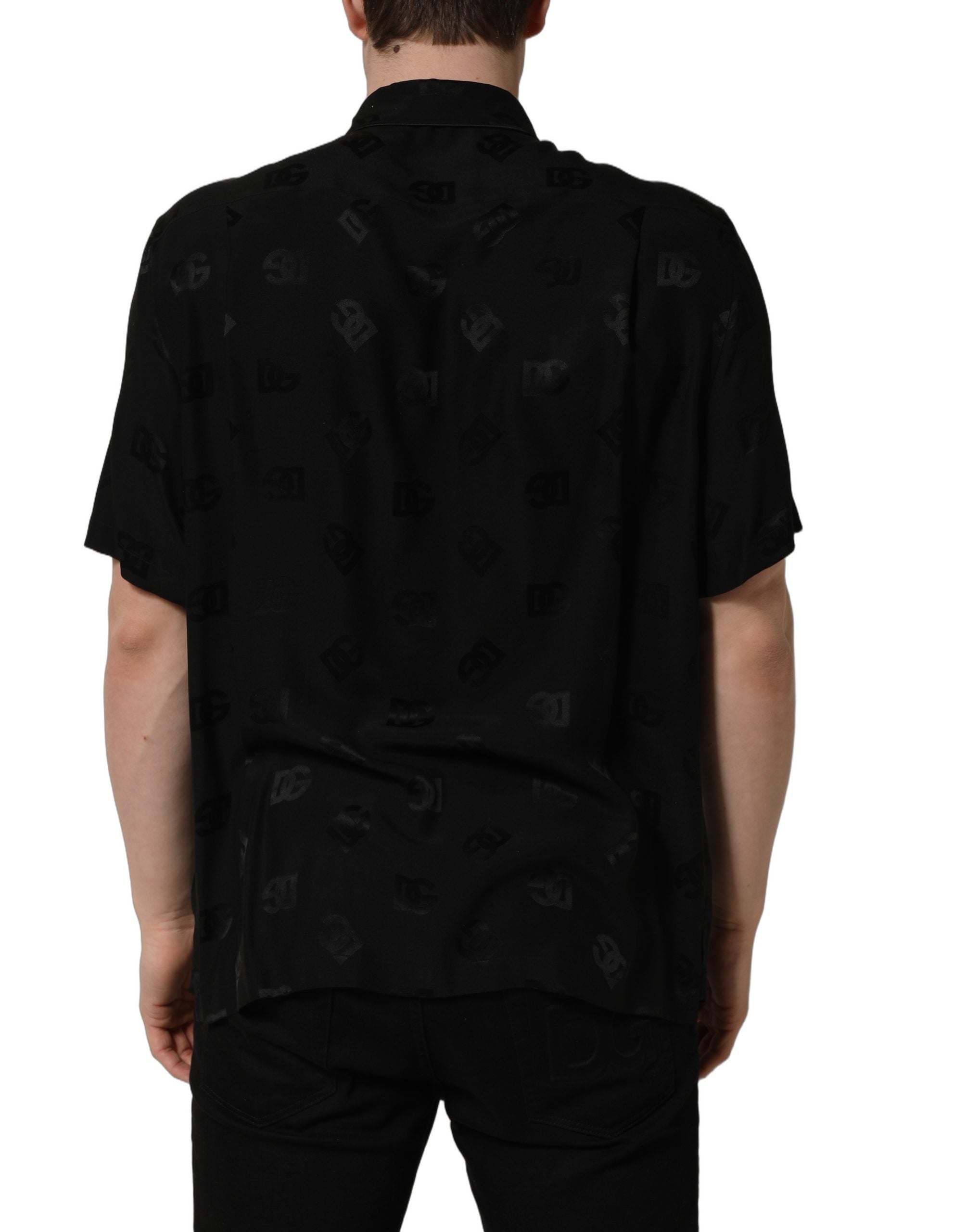 Dolce & Gabbana Black Logo Monogram Short Sleeves Men Shirt Dolce & Gabbana