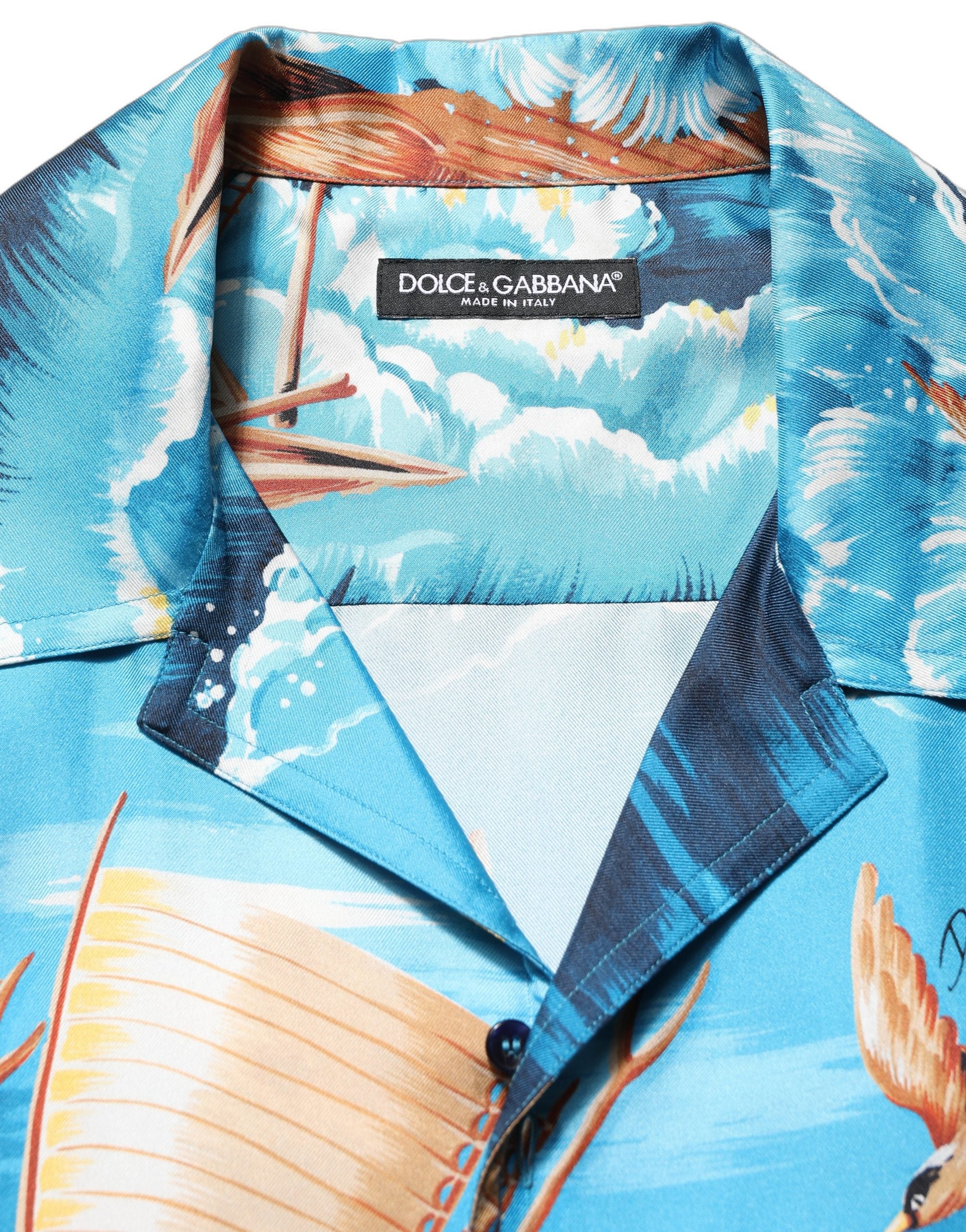 Dolce & Gabbana Blue Silk Twill Hawaiian GraphicPrint Shirt Dolce & Gabbana