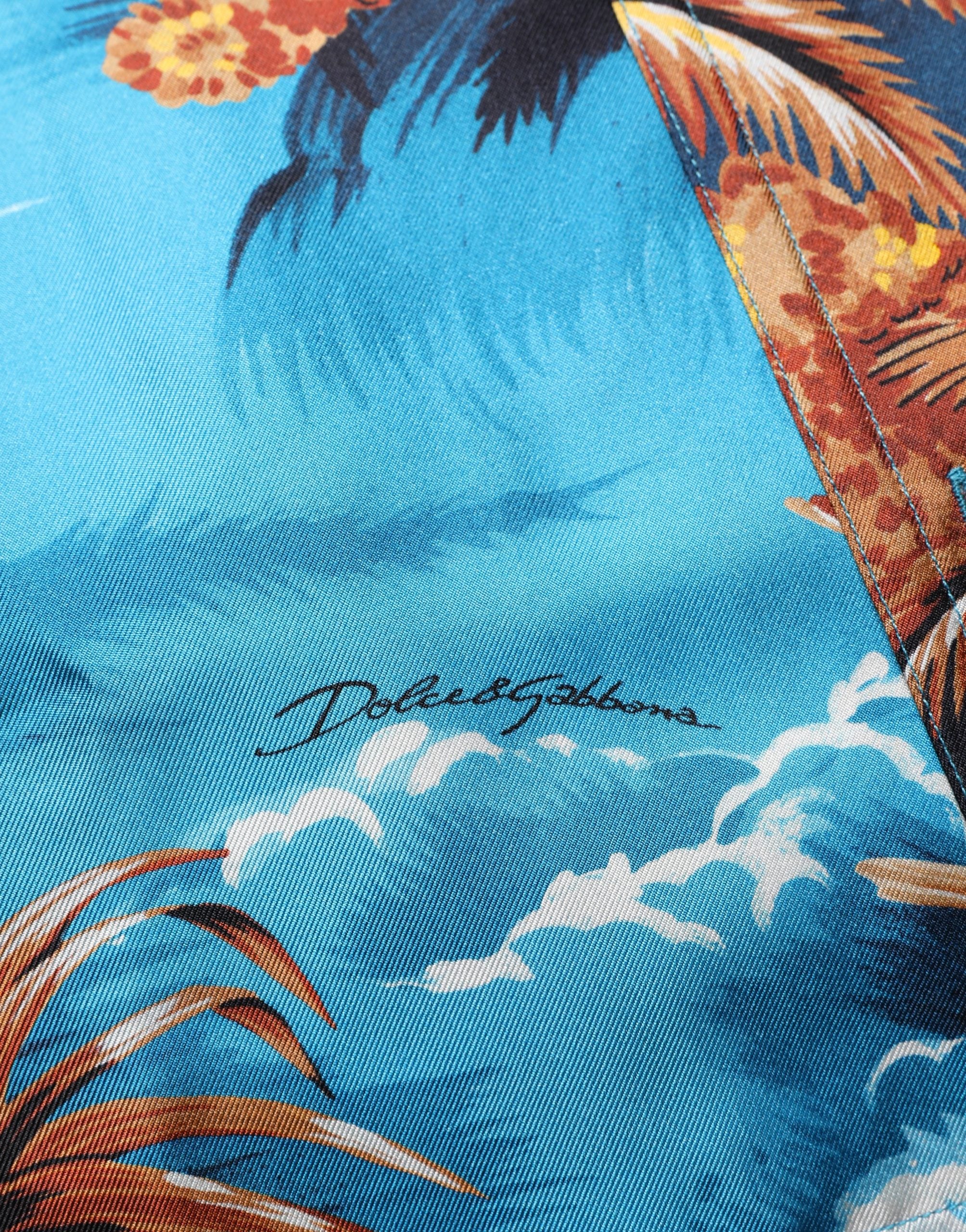Dolce & Gabbana Blue Silk Twill Hawaiian GraphicPrint Shirt Dolce & Gabbana