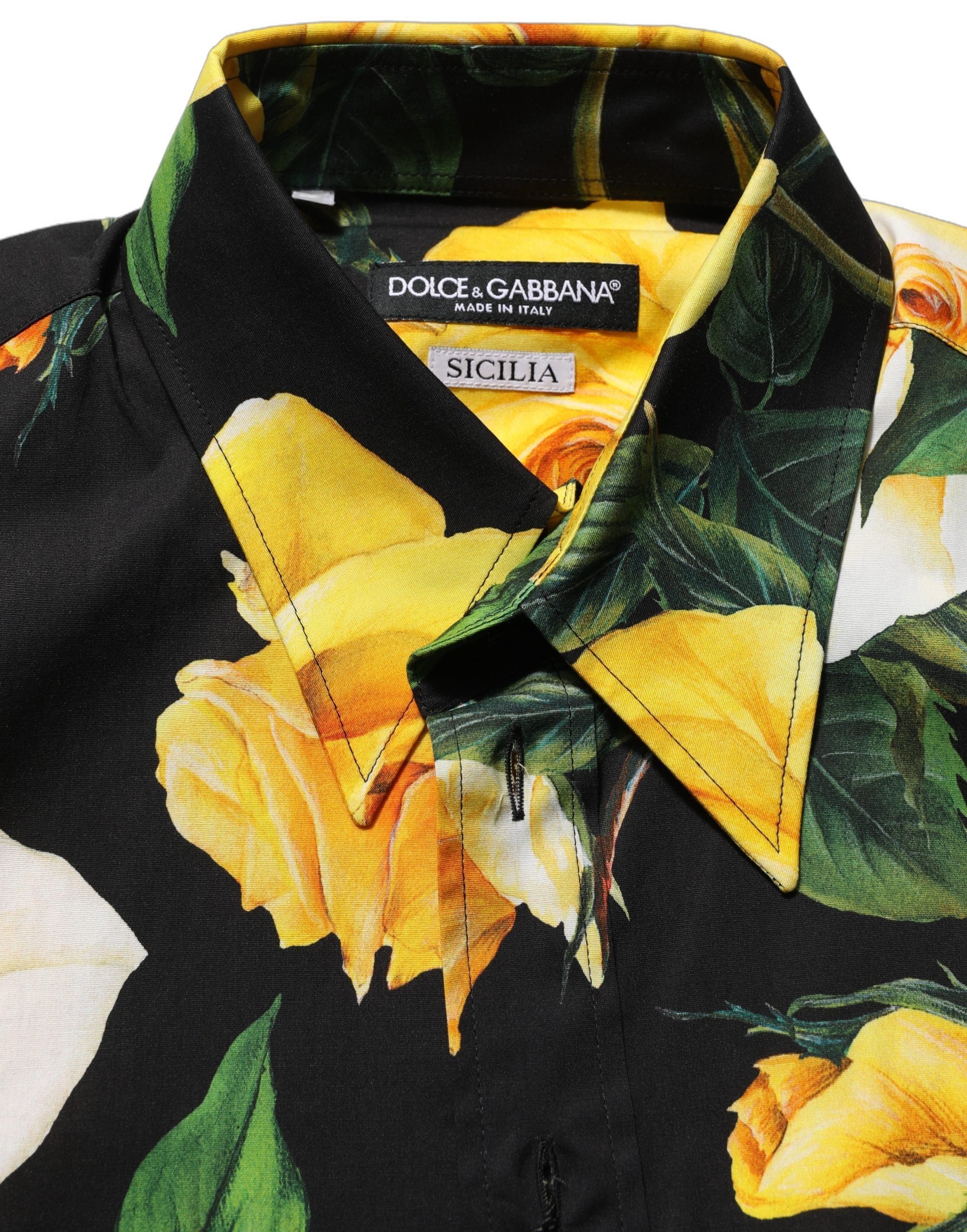 Dolce & Gabbana Black Floral Stretch Cotton SICILIA Fit Dress Shirt Dolce & Gabbana
