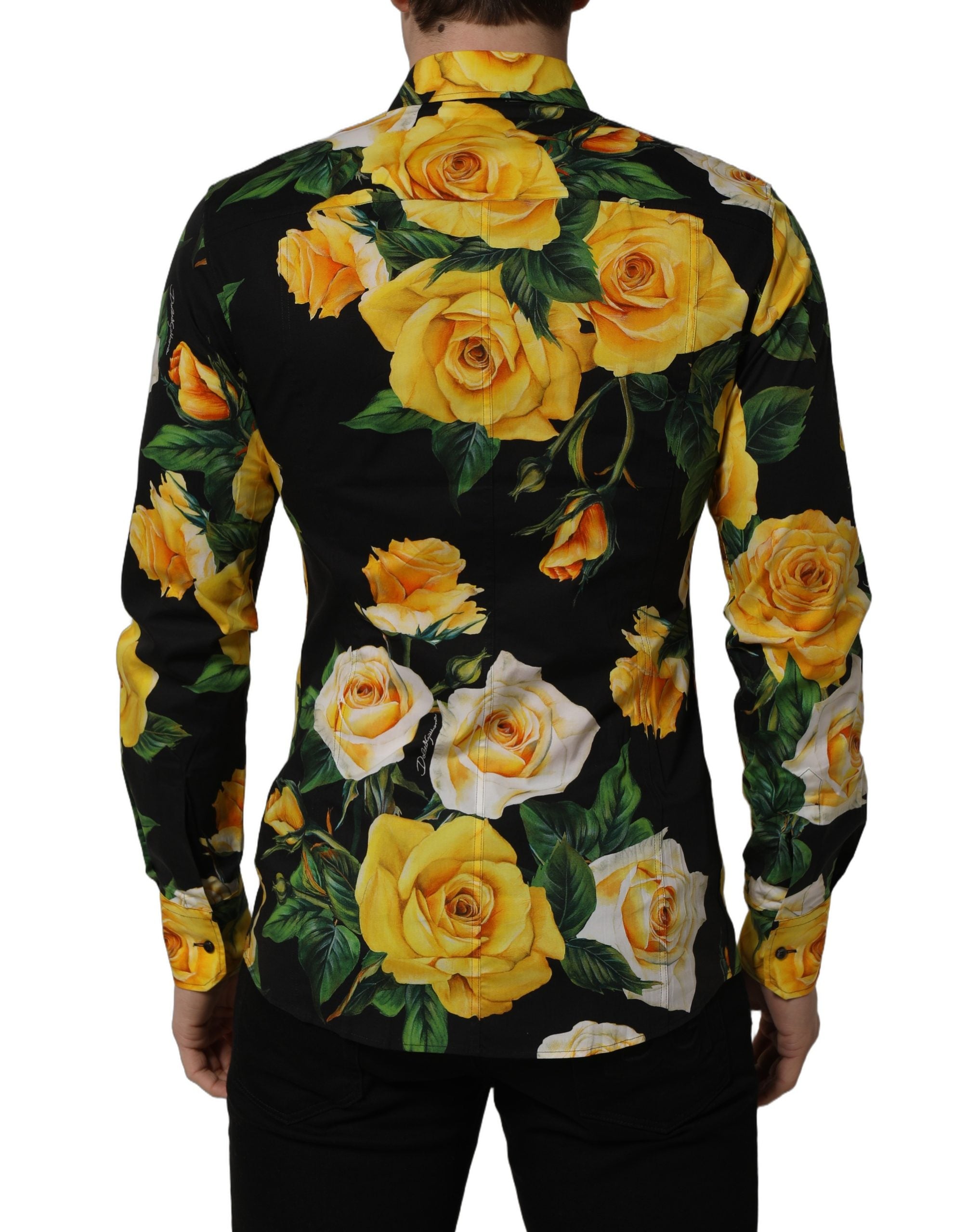 Dolce & Gabbana Black Floral Stretch Cotton SICILIA Fit Dress Shirt Dolce & Gabbana