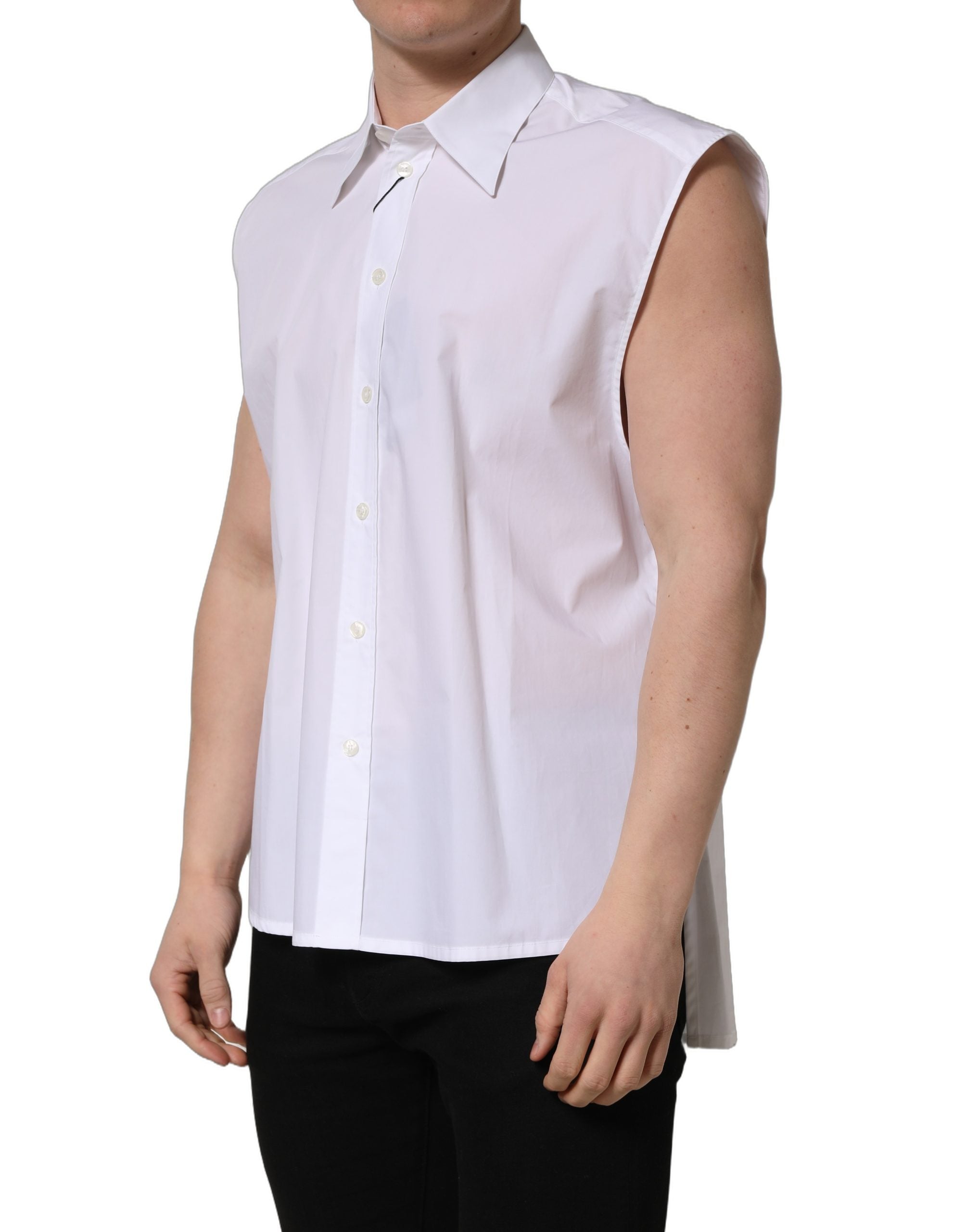 Dolce & Gabbana White Cotton Sleeveless Formal Dress Shirt Dolce & Gabbana
