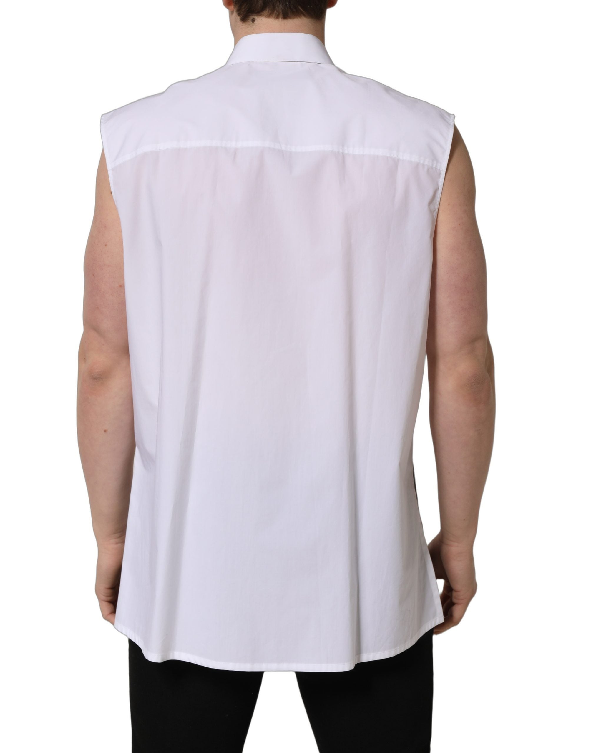 Dolce & Gabbana White Cotton Sleeveless Formal Dress Shirt Dolce & Gabbana