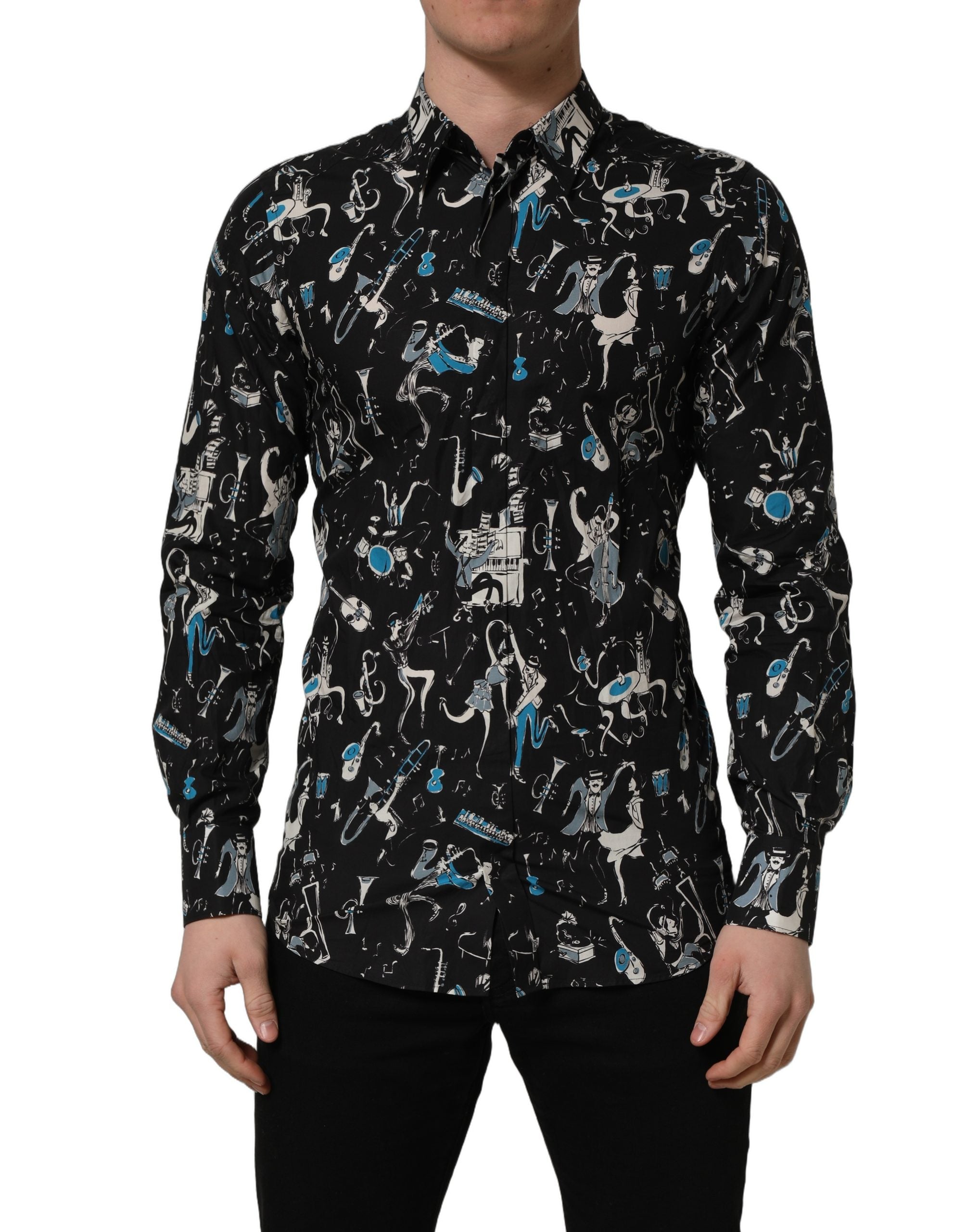 Dolce & Gabbana Black Jazz Club Cotton GOLD Fit Dress Shirt Dolce & Gabbana
