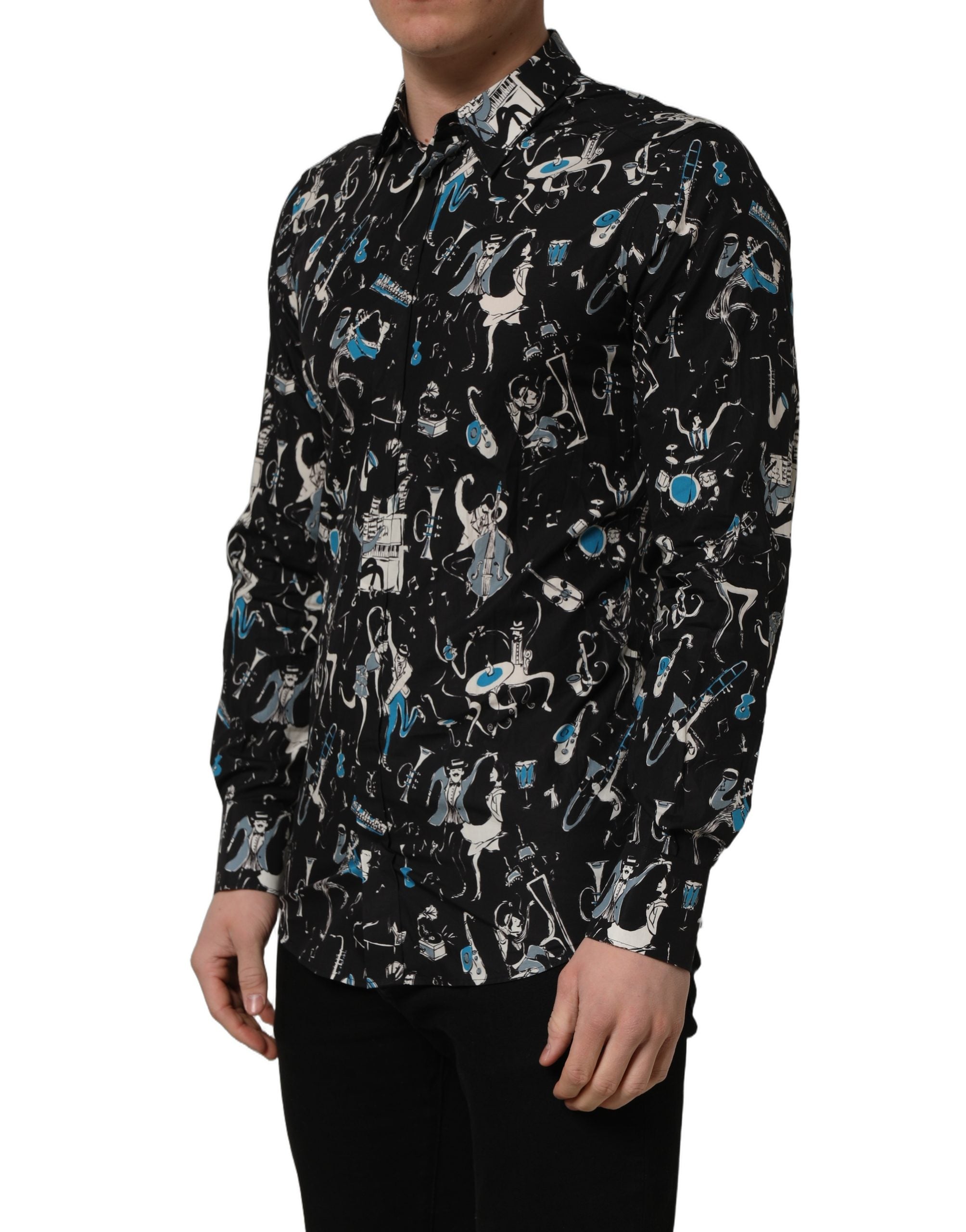 Dolce & Gabbana Black Jazz Club Cotton GOLD Fit Dress Shirt Dolce & Gabbana