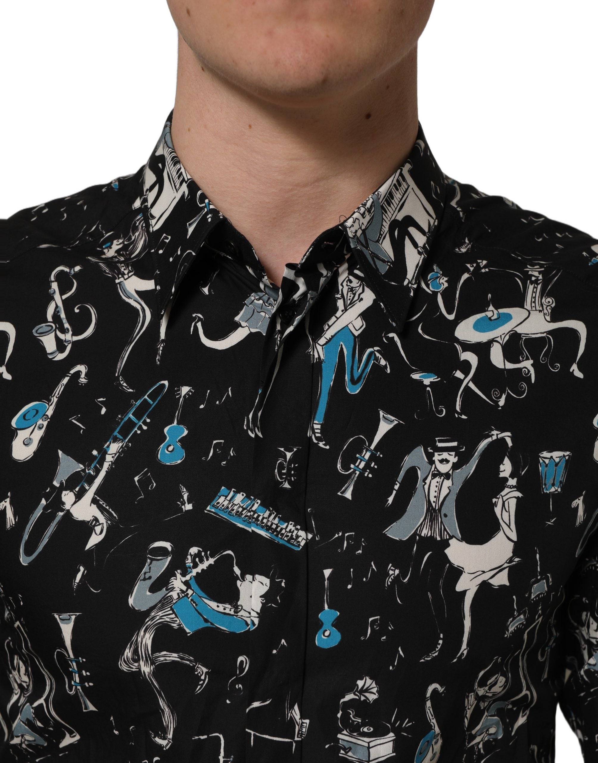 Dolce & Gabbana Black Jazz Club Cotton GOLD Fit Dress Shirt Dolce & Gabbana