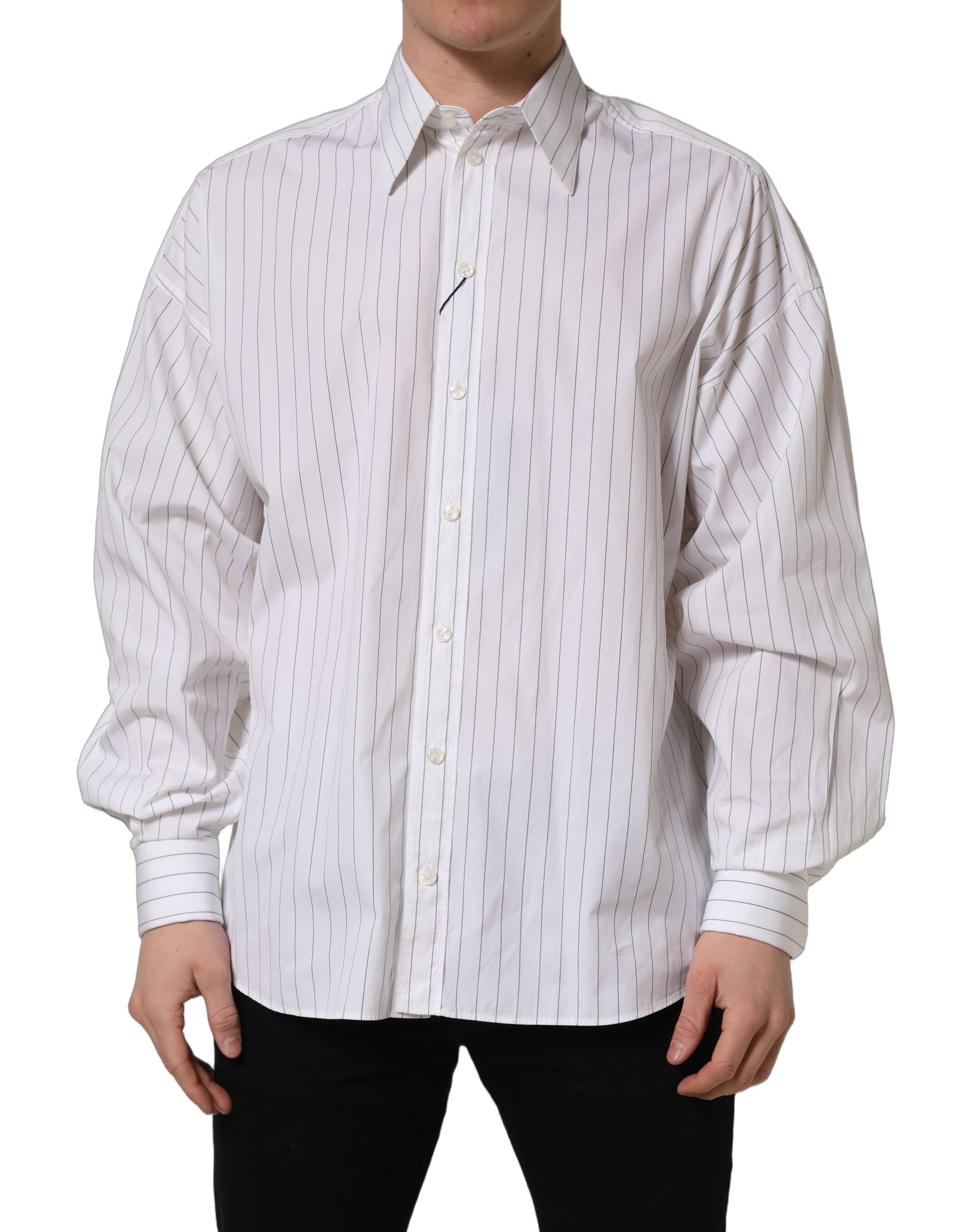 Dolce & Gabbana White Stripes Cotton Men Formal Dress Shirt Dolce & Gabbana