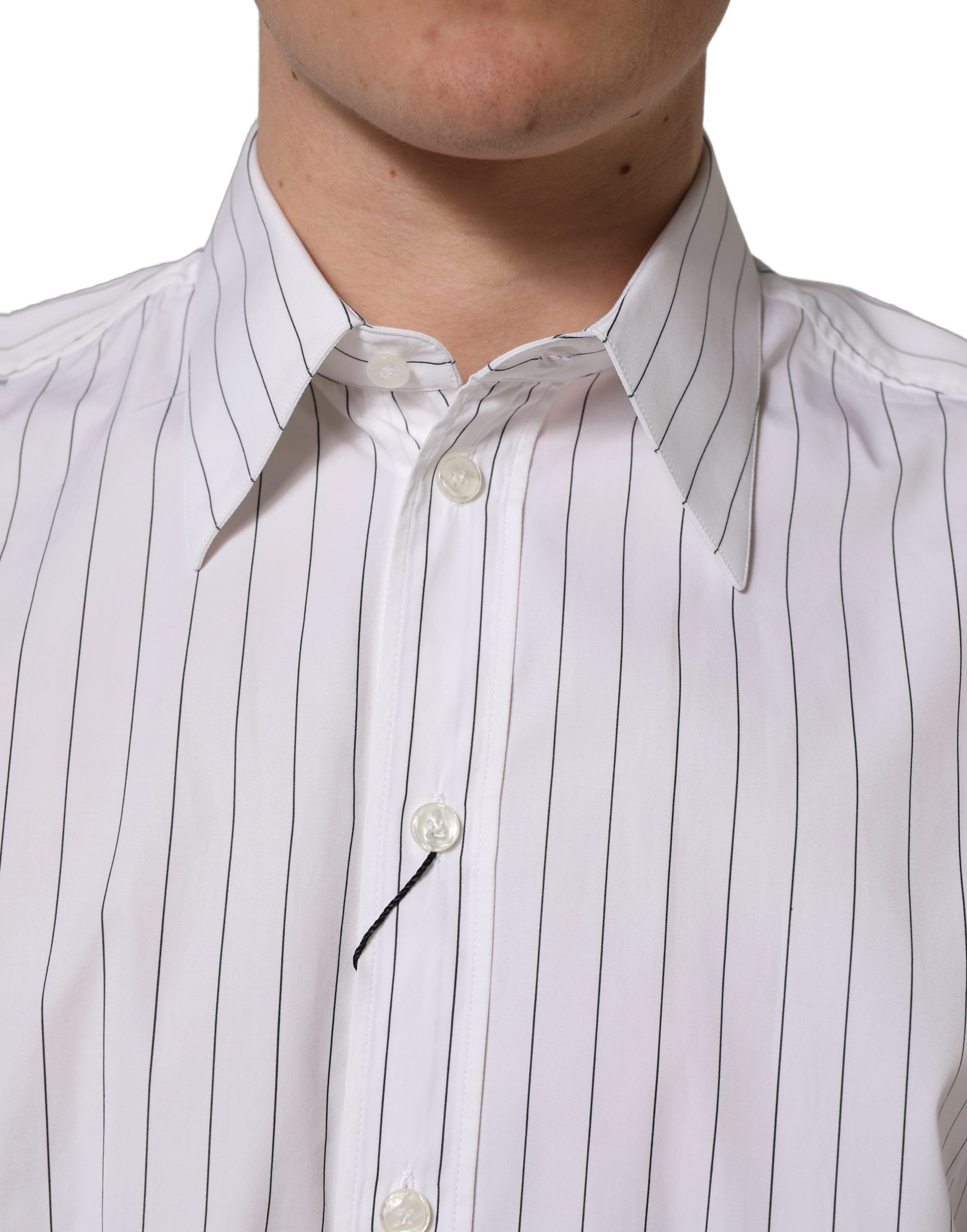 Dolce & Gabbana White Stripes Cotton Men Formal Dress Shirt Dolce & Gabbana