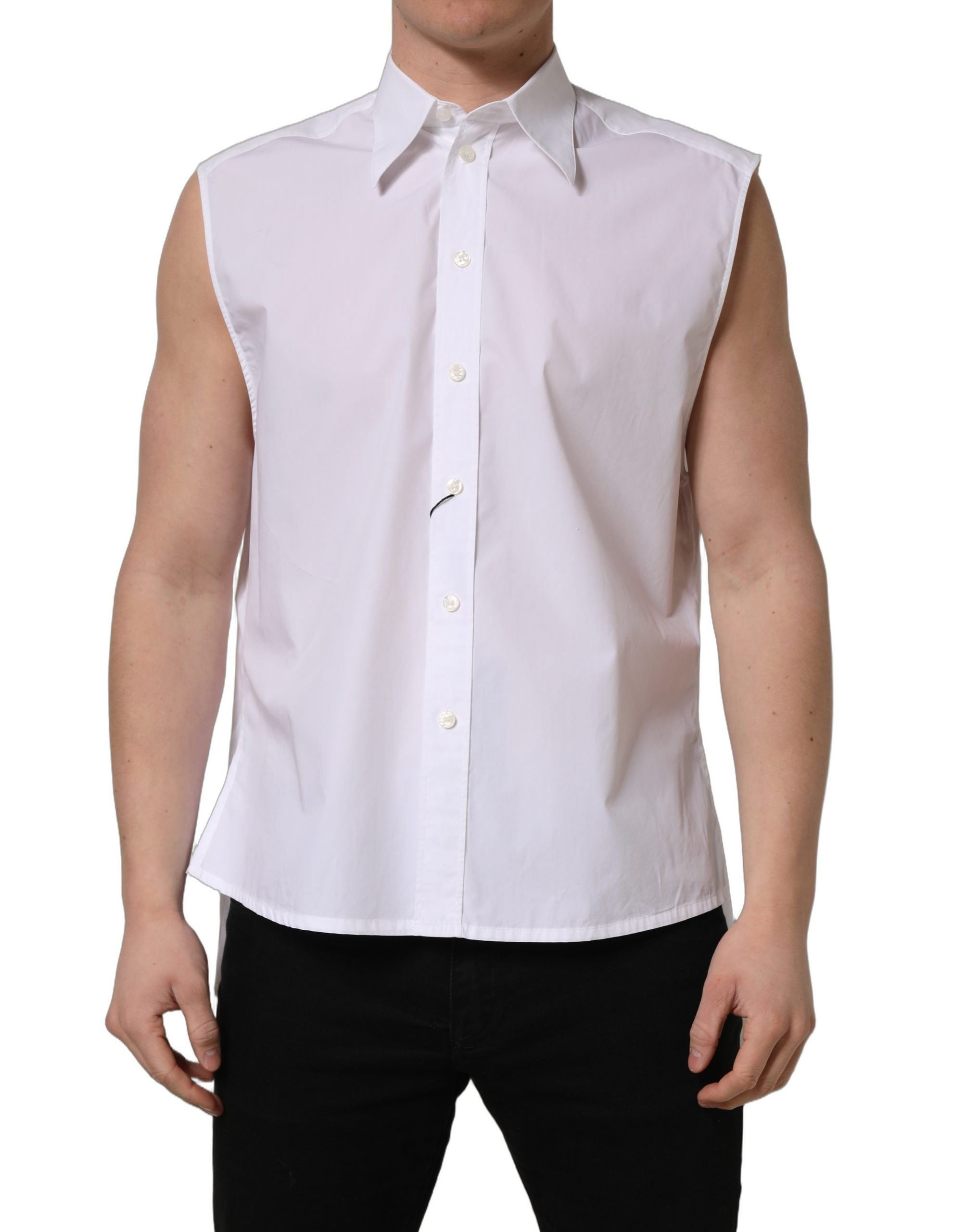 Dolce & Gabbana White Cotton Sleeveless Formal Dress Shirt Dolce & Gabbana