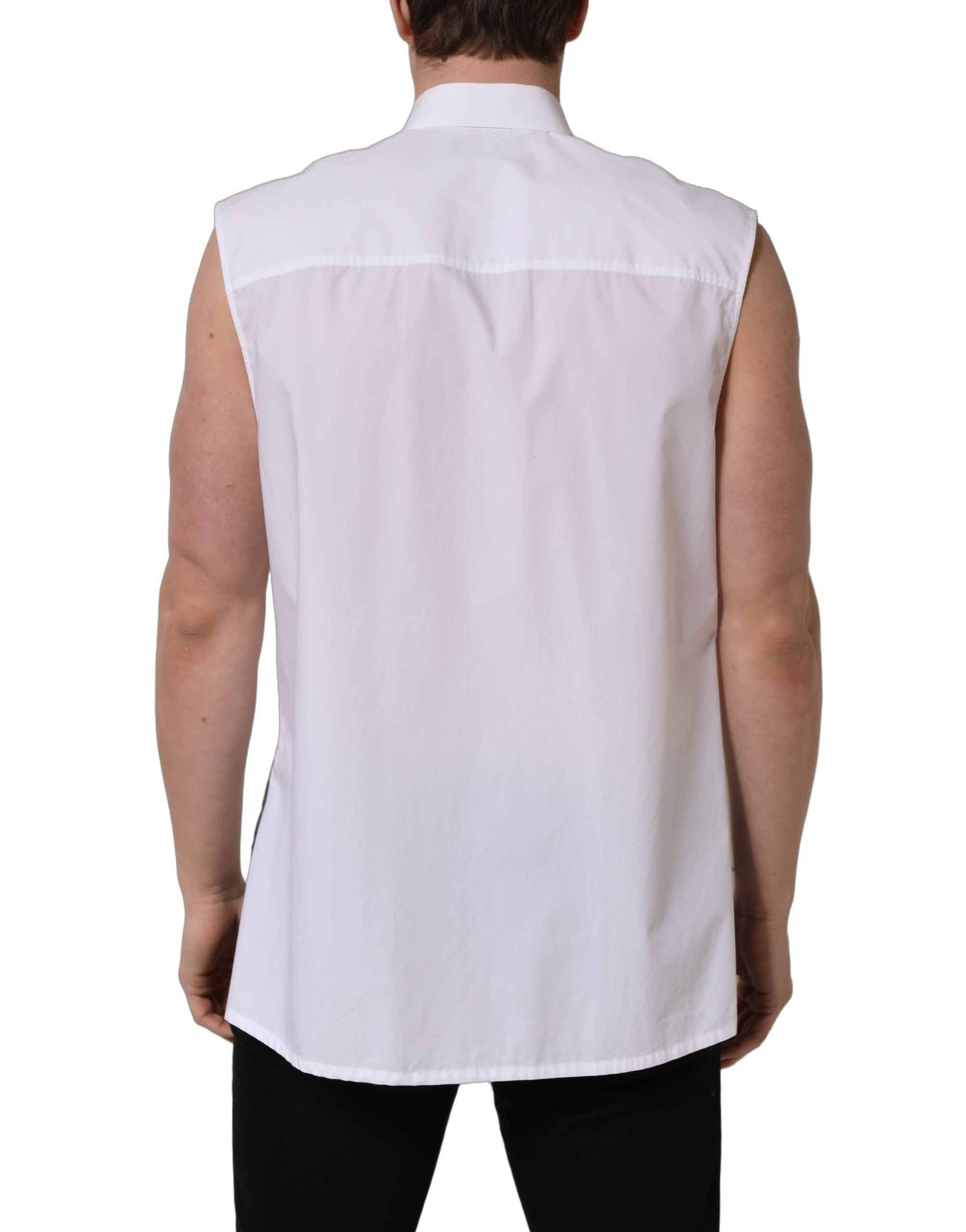 Dolce & Gabbana White Cotton Sleeveless Formal Dress Shirt Dolce & Gabbana