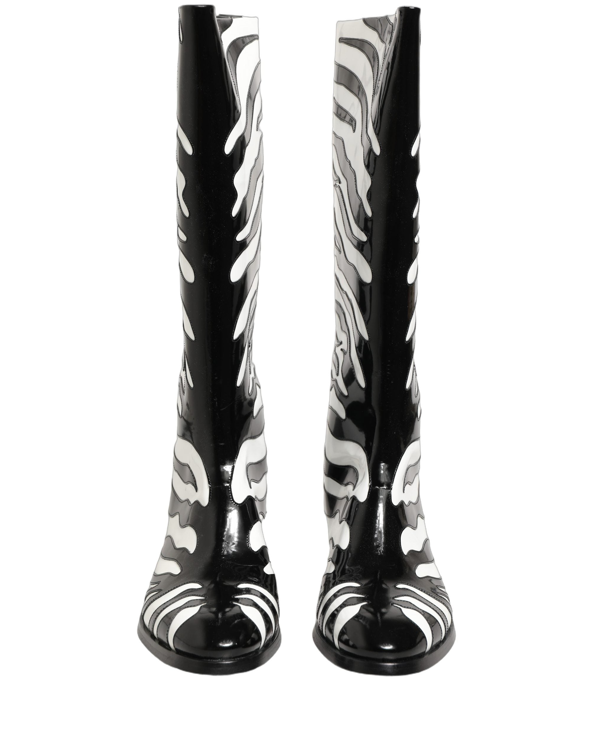 Dolce & Gabbana Black White Zebra Knee High Men Boots Shoes Dolce & Gabbana
