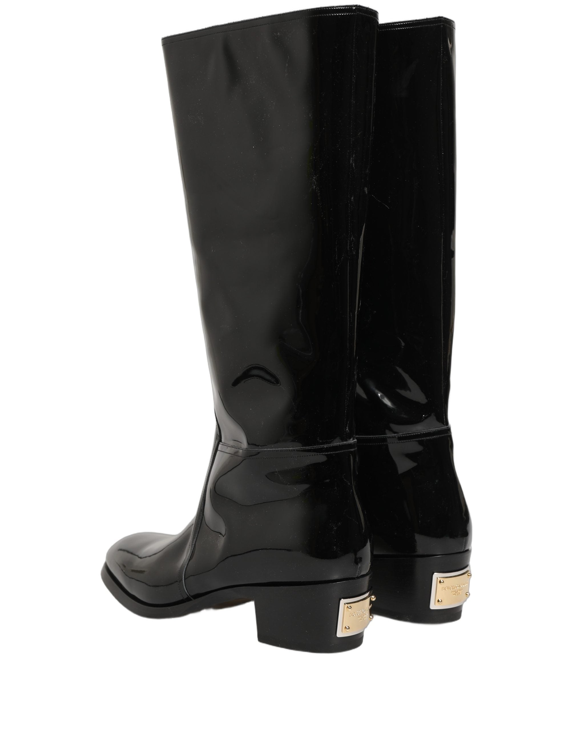 Dolce & Gabbana Black Leather Knee High Heels Boots Shoes Dolce & Gabbana