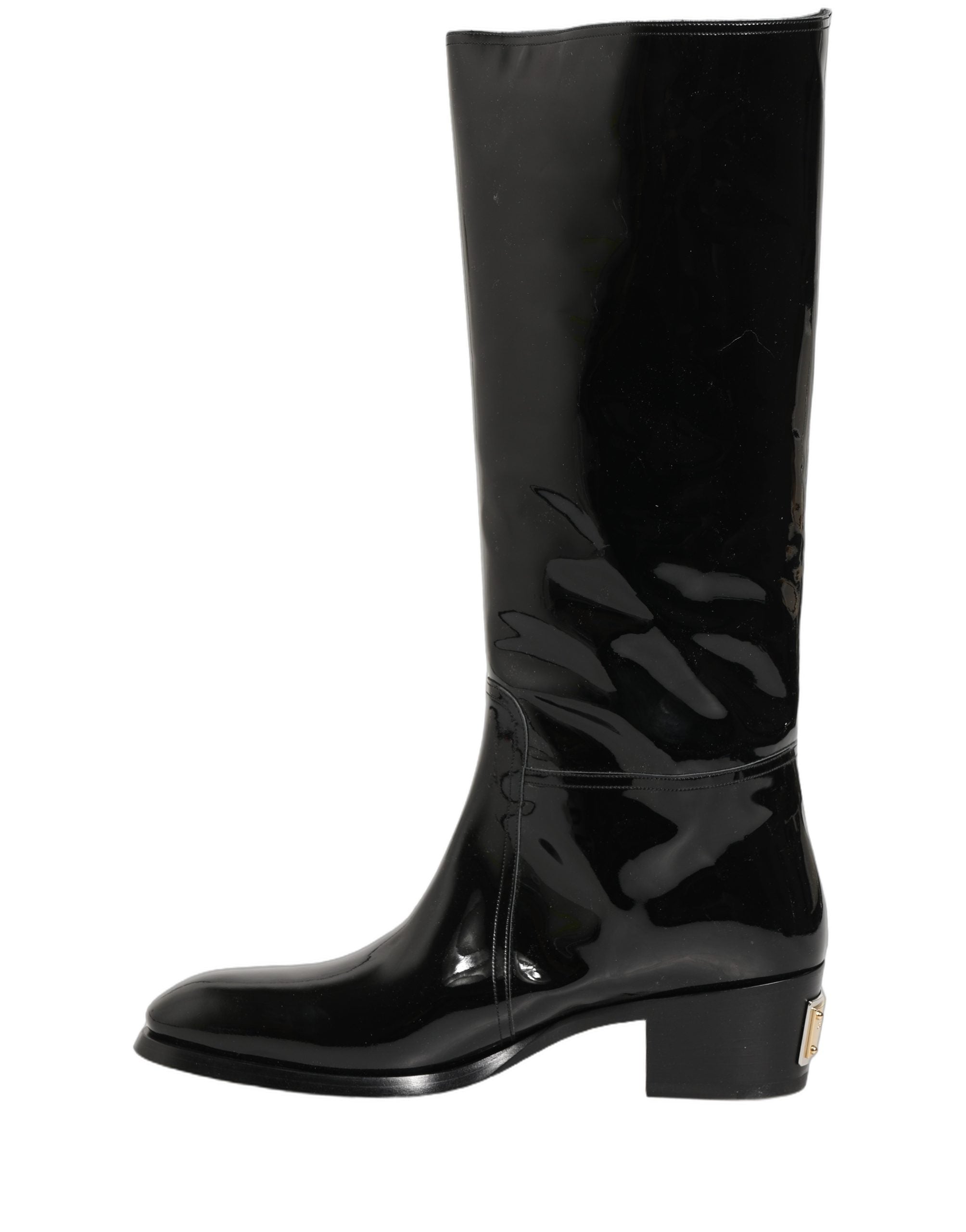 Dolce & Gabbana Black Leather Knee High Heels Boots Shoes Dolce & Gabbana