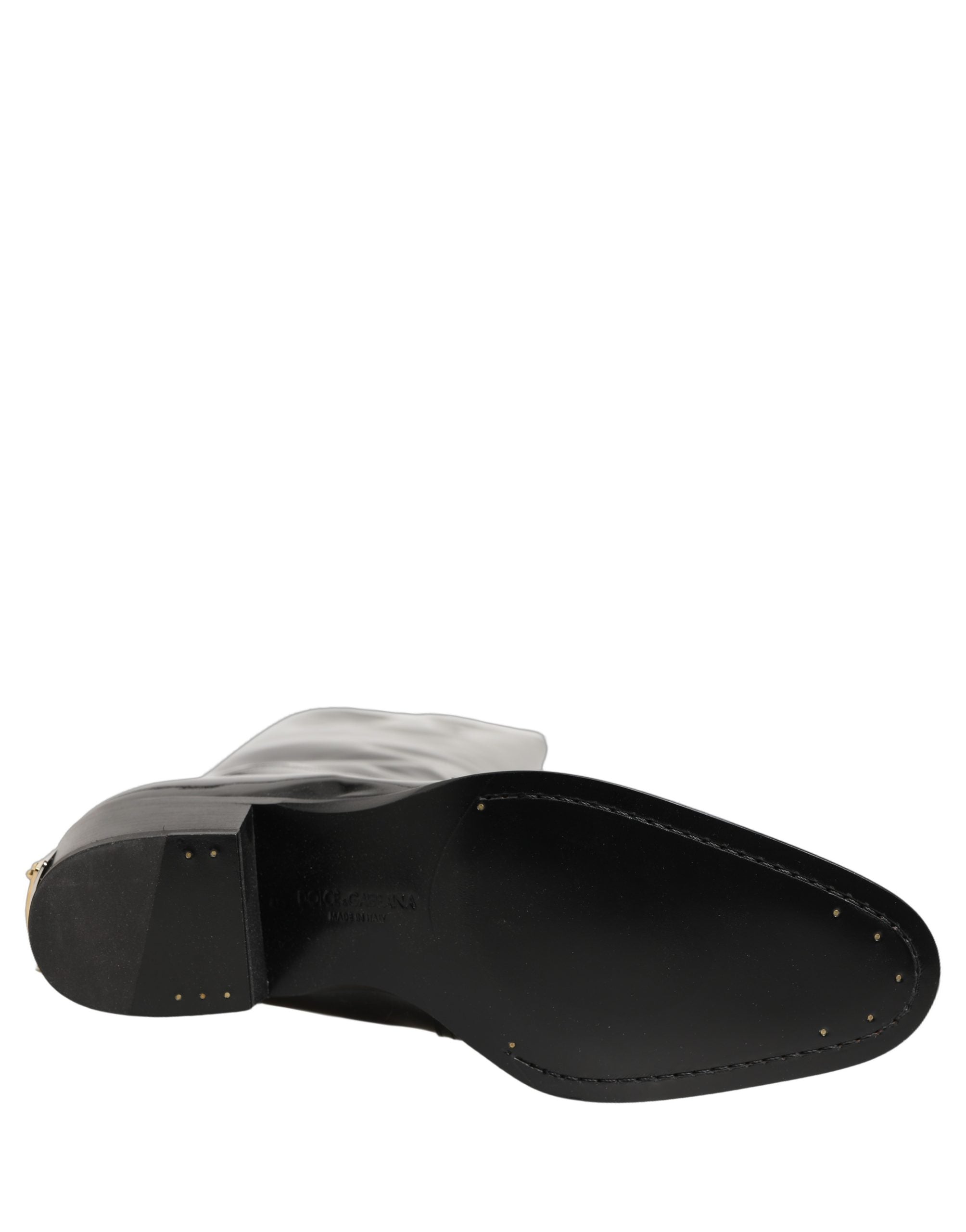 Dolce & Gabbana Black Leather Knee High Heels Boots Shoes Dolce & Gabbana