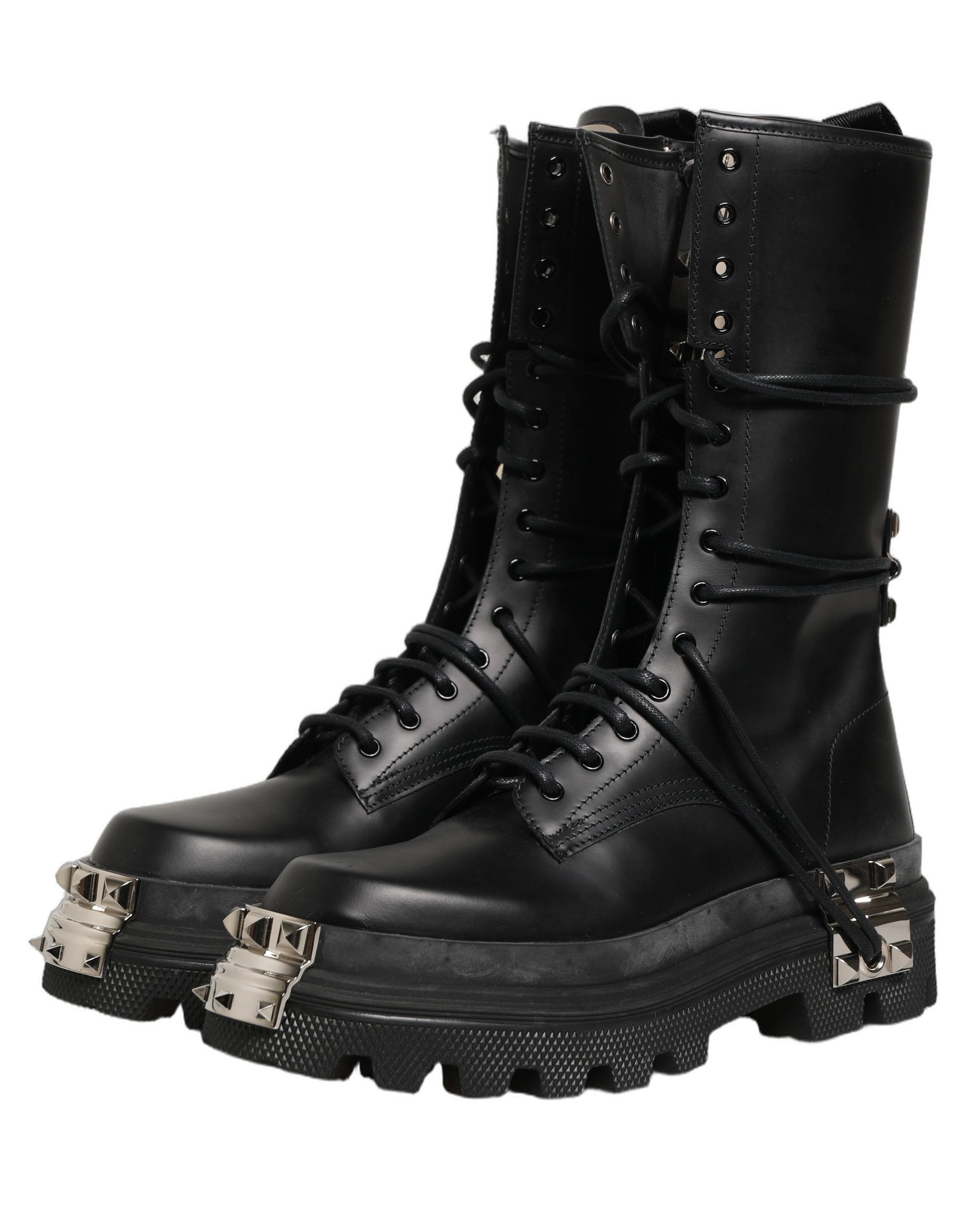 Dolce & Gabbana Black Stud Platform Combat High Boots Shoes Dolce & Gabbana