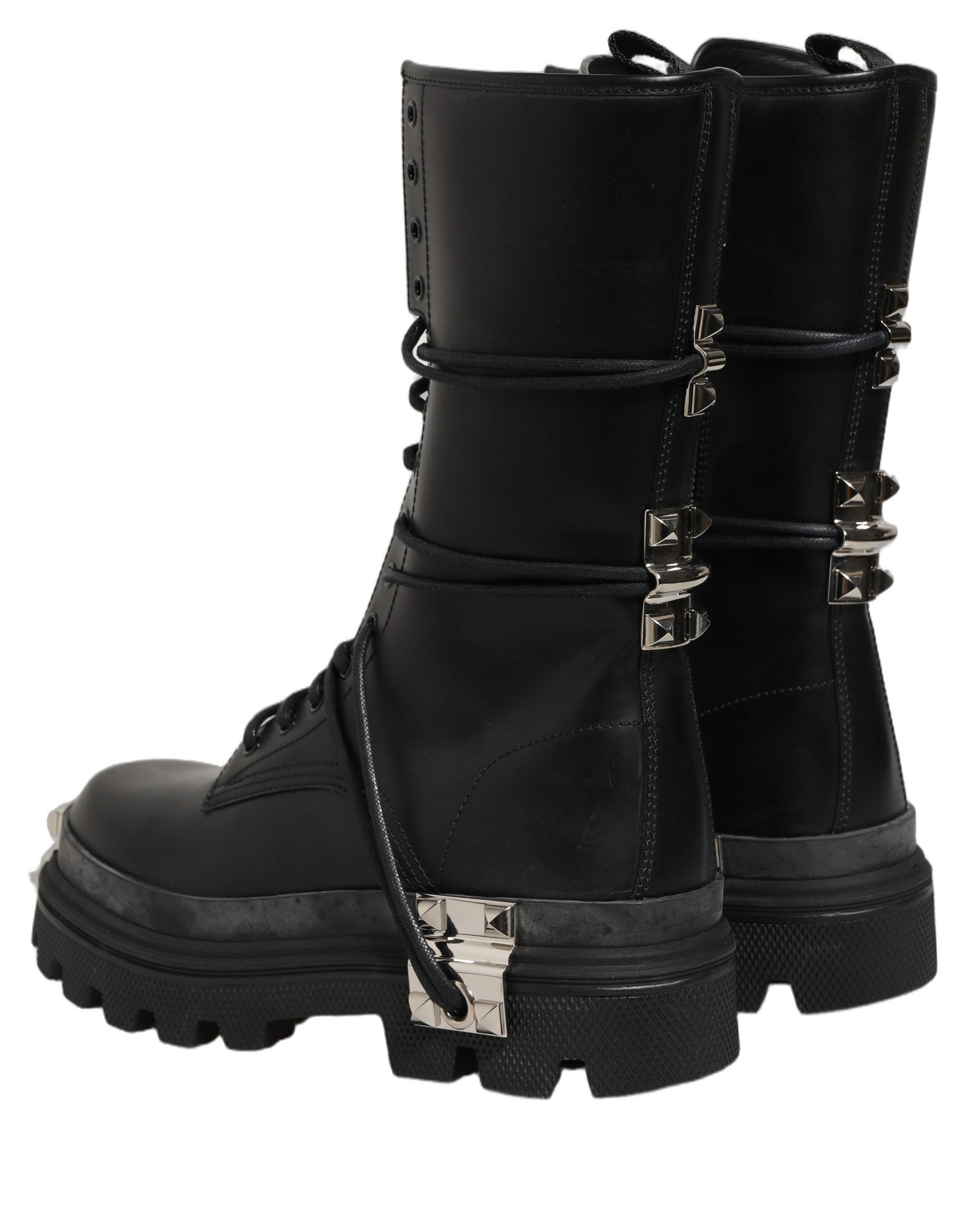 Dolce & Gabbana Black Stud Platform Combat High Boots Shoes Dolce & Gabbana