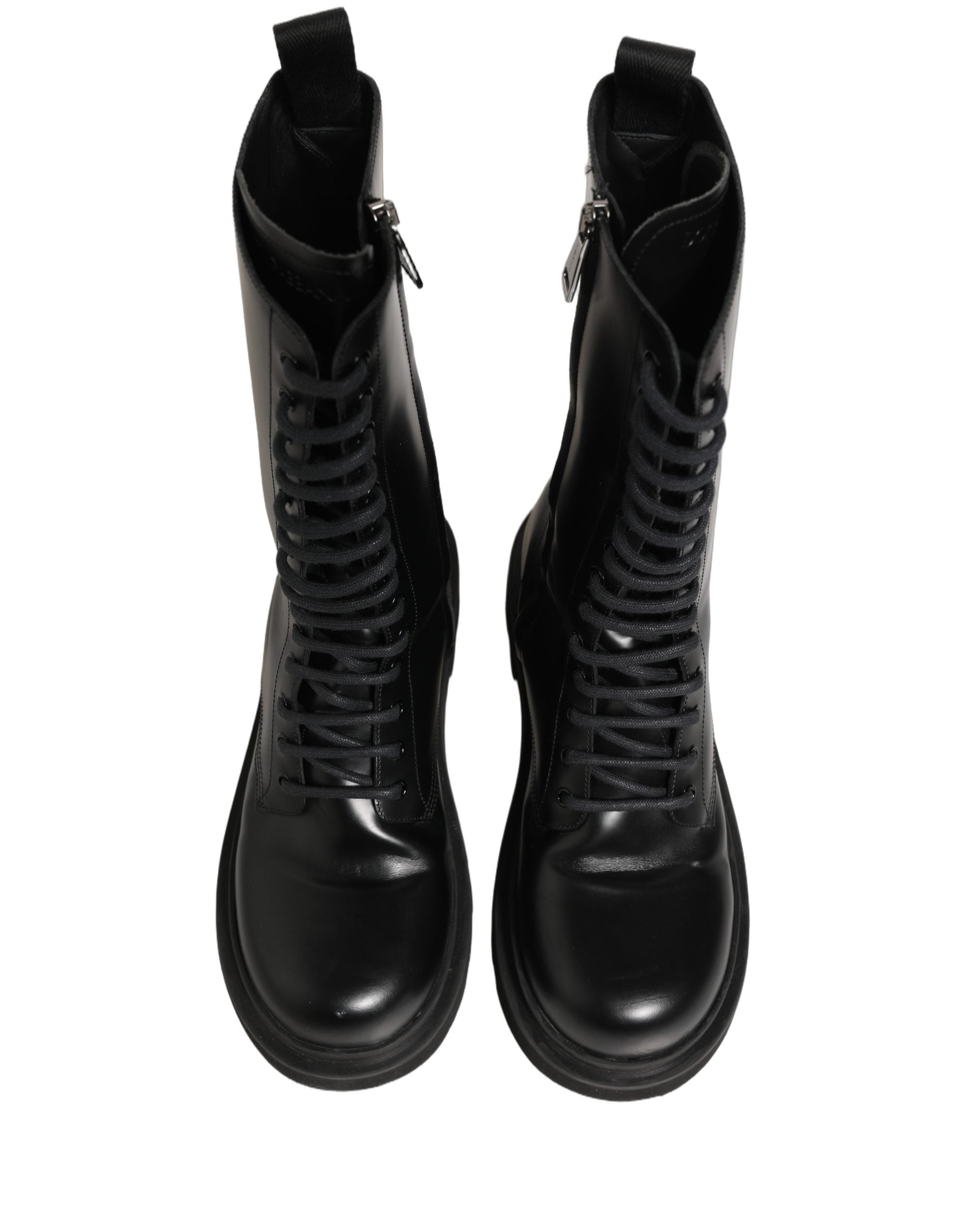 Dolce & Gabbana Black Leather Lace Up Men Combat Boots Shoes Dolce & Gabbana