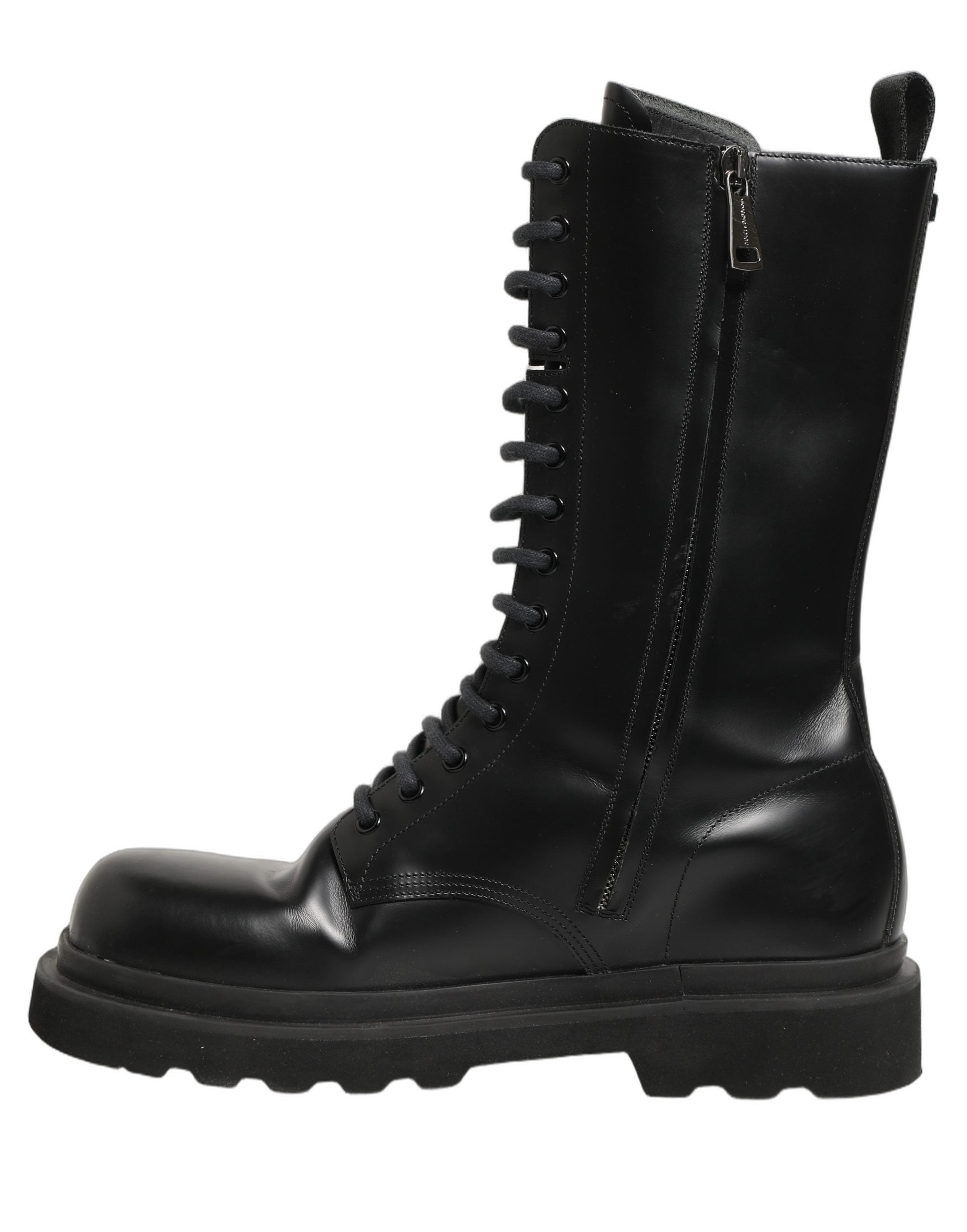 Dolce & Gabbana Black Leather Lace Up Men Combat Boots Shoes Dolce & Gabbana