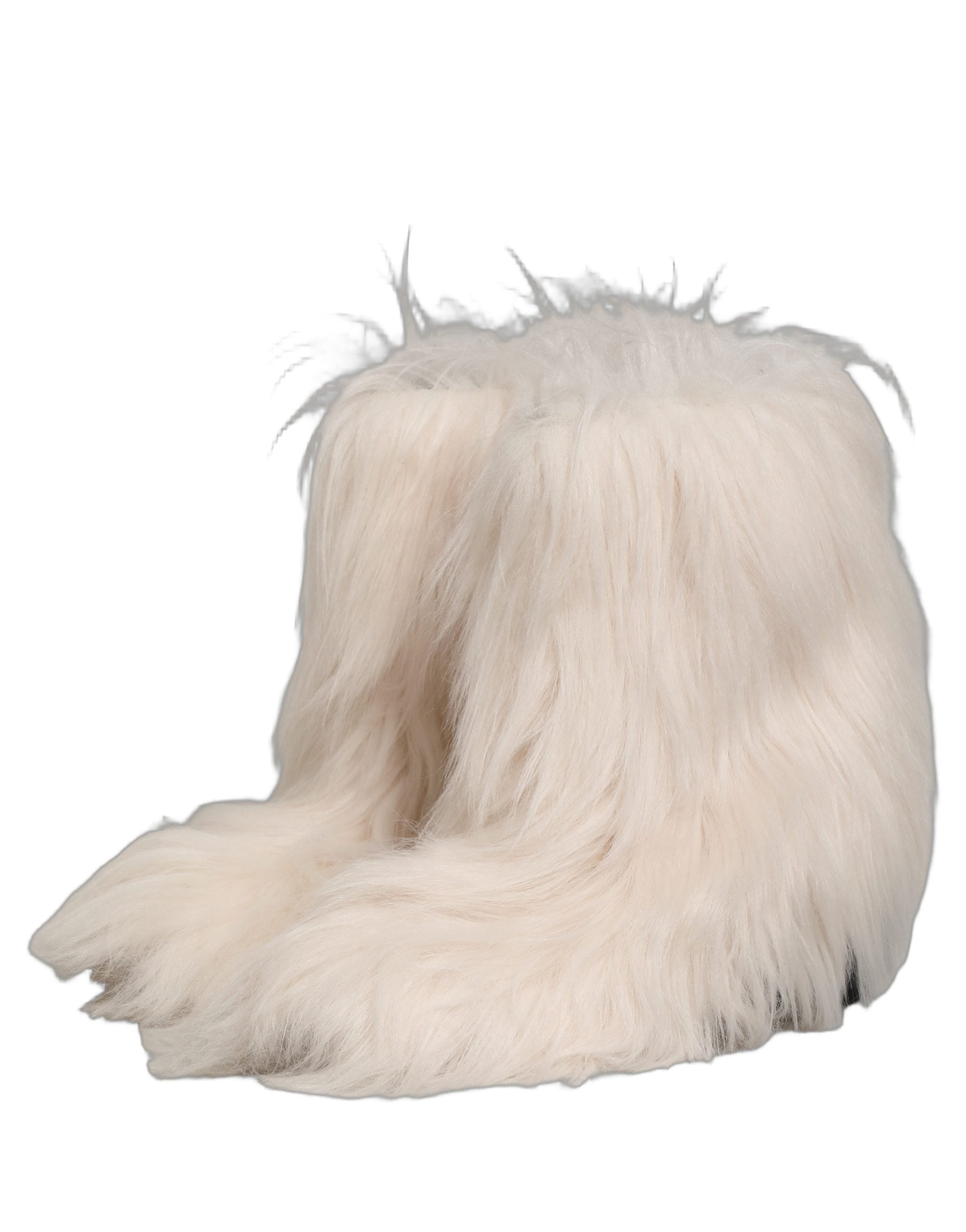 Dolce & Gabbana White Faux Fur Mid Calf Men Boots Shoes Dolce & Gabbana