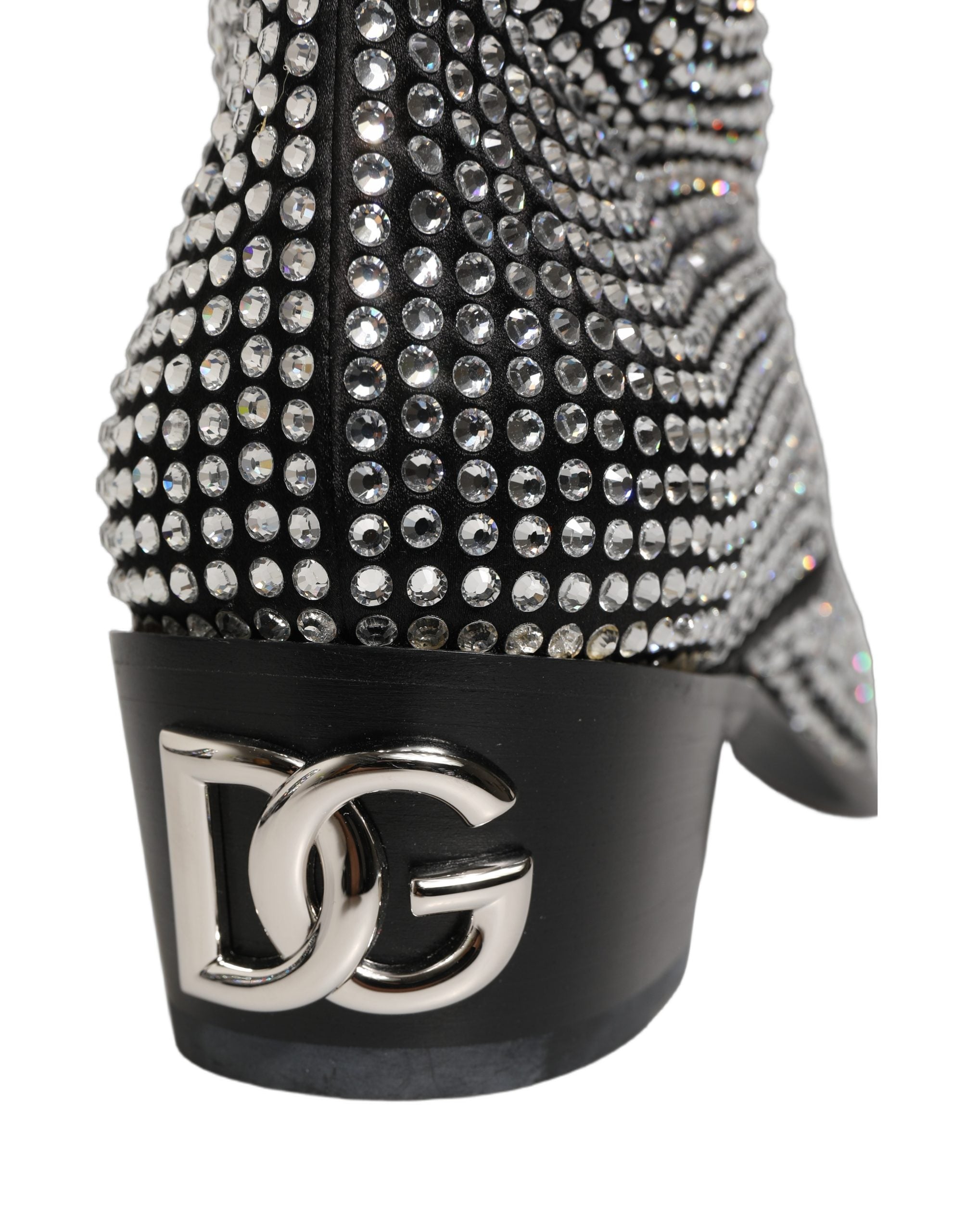 Dolce & Gabbana Black Crystal Embellished Ankle Boots Shoes Dolce & Gabbana