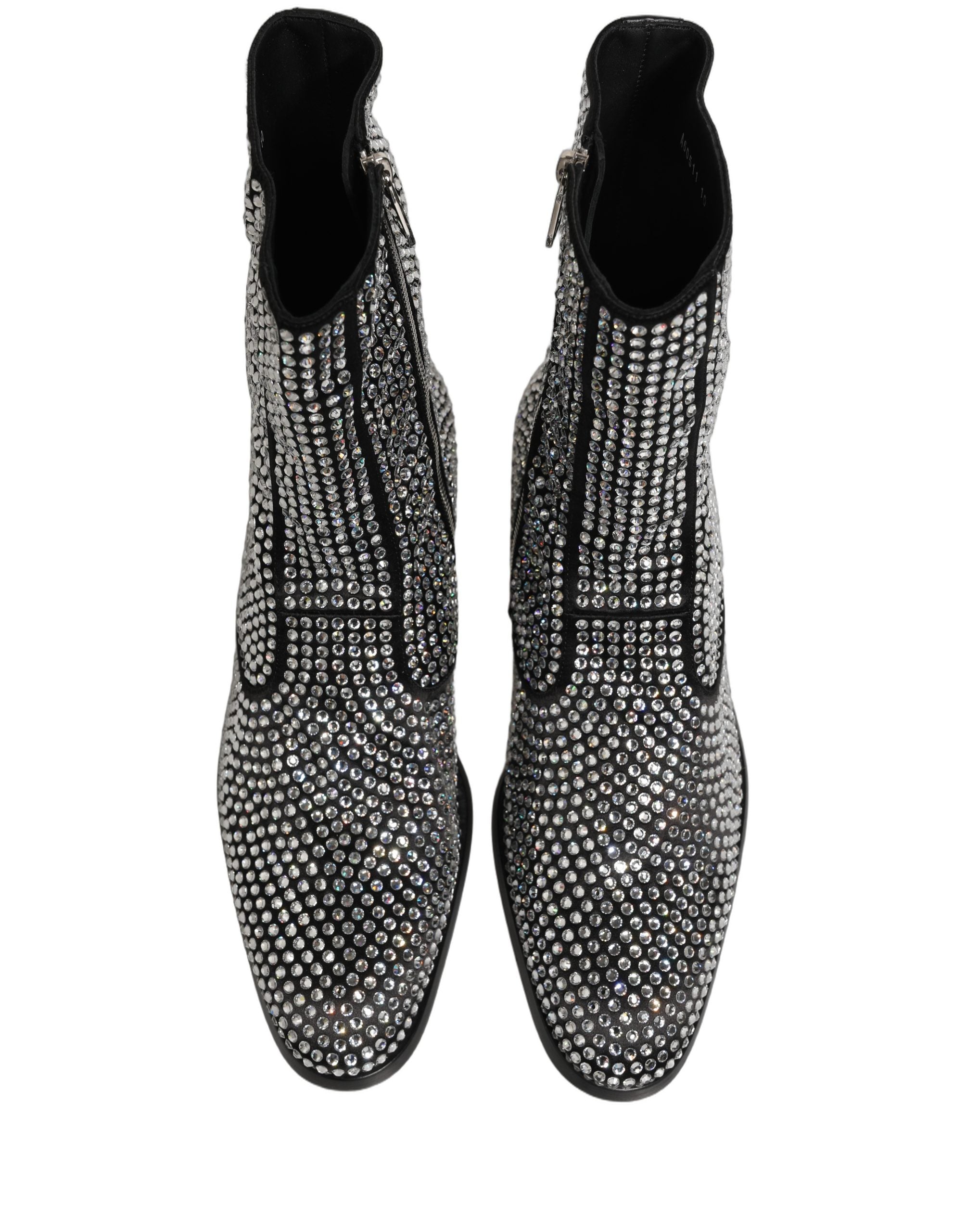 Dolce & Gabbana Black Crystal Embellished Ankle Boots Shoes Dolce & Gabbana