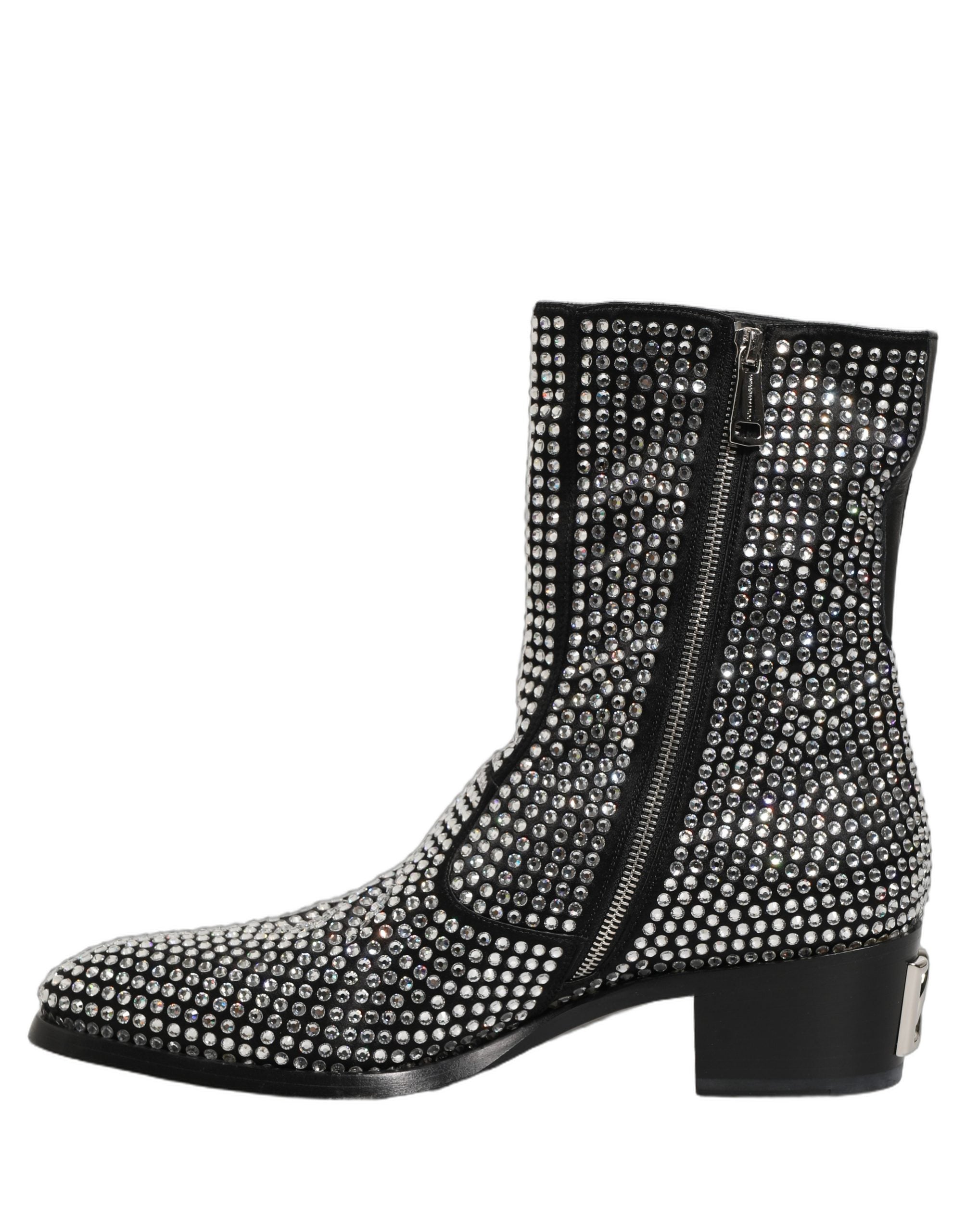 Dolce & Gabbana Black Crystal Embellished Ankle Boots Shoes Dolce & Gabbana