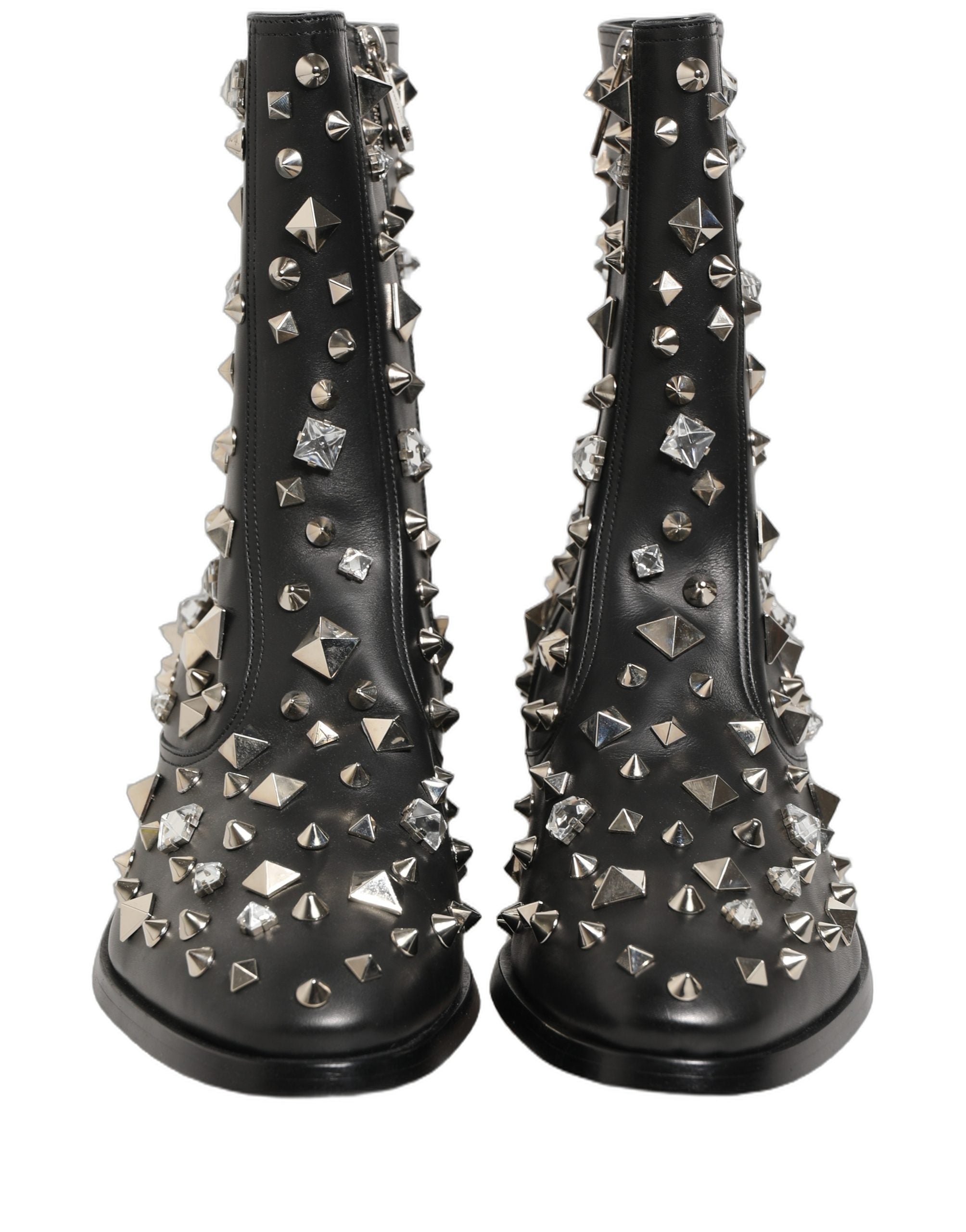 Dolce & Gabbana Black Crystal Embellished Short Boots Shoes Dolce & Gabbana
