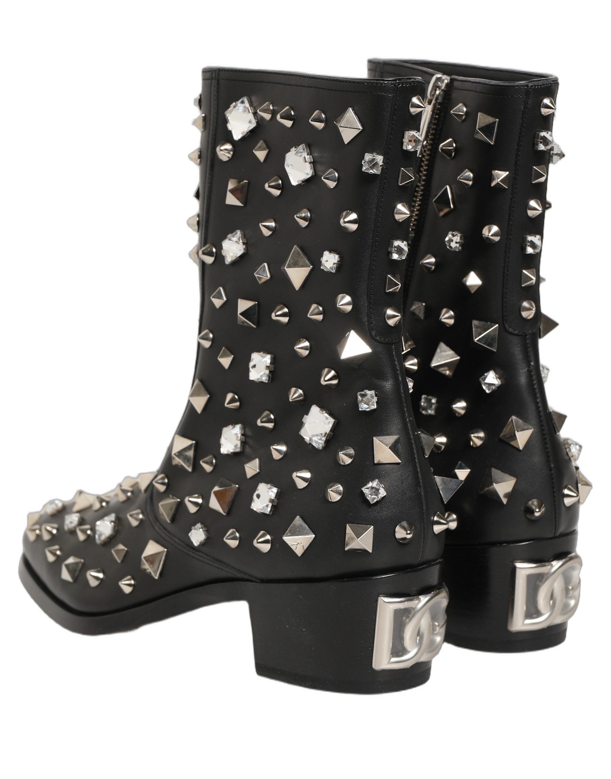 Dolce & Gabbana Black Crystal Embellished Short Boots Shoes Dolce & Gabbana
