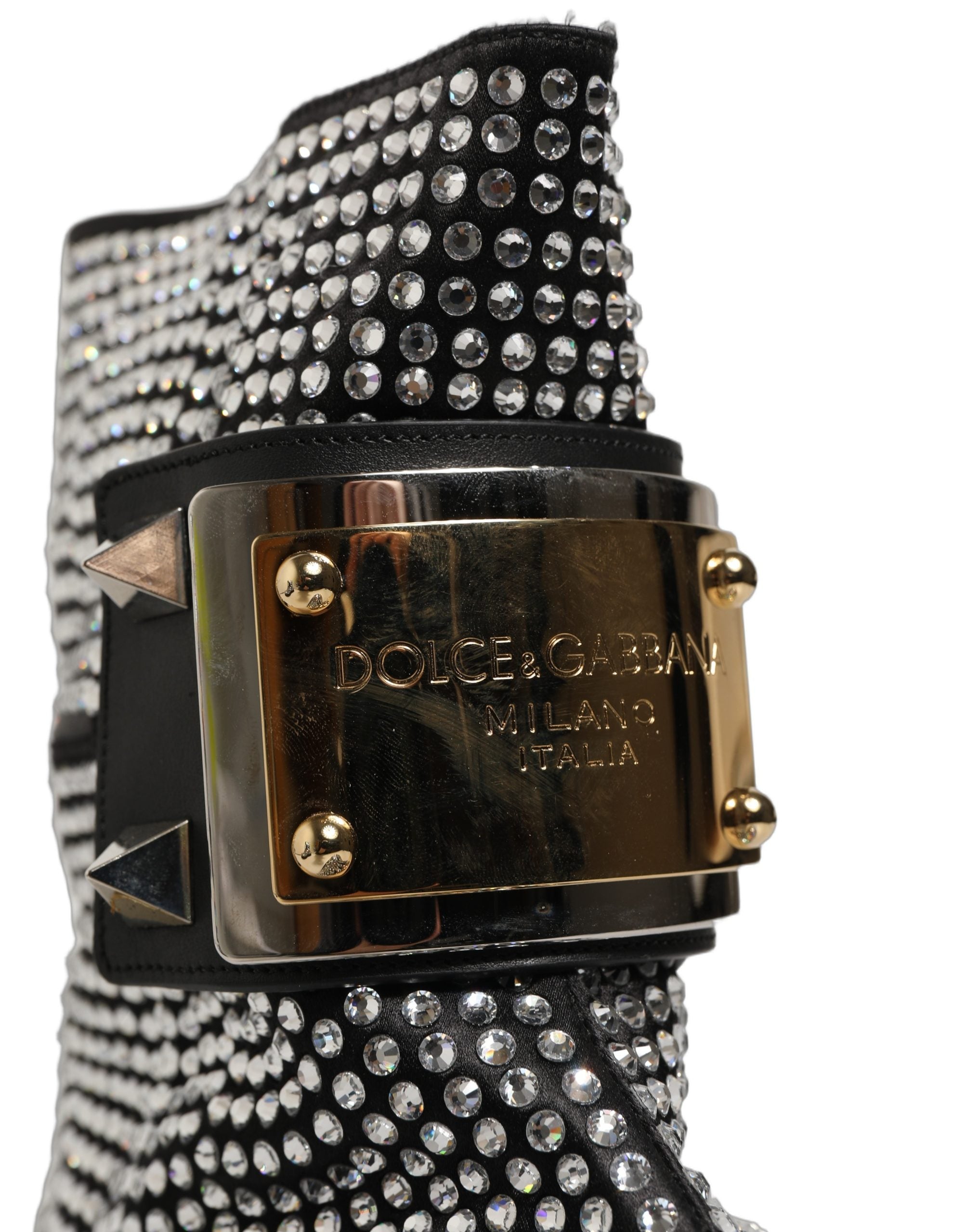 Dolce & Gabbana Black Crystal Embellished Short Boots Shoes Dolce & Gabbana