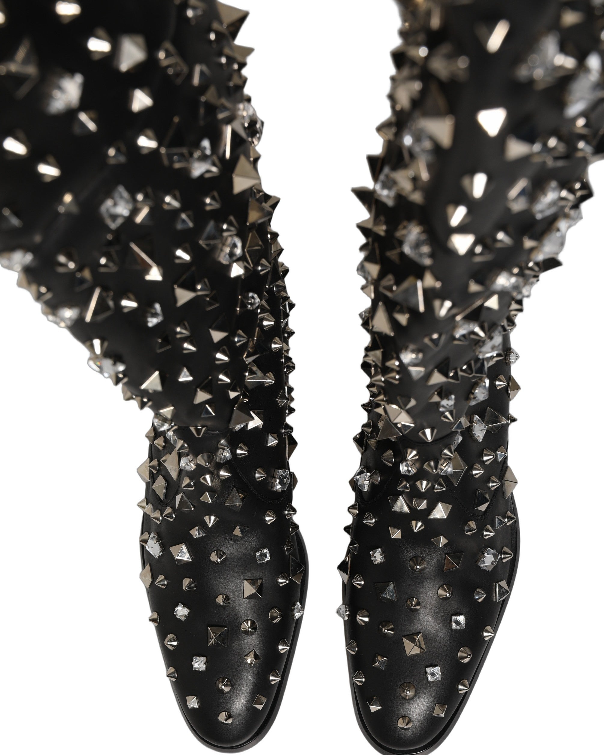 Dolce & Gabbana Black Crystal Embellished High Boots Shoes Dolce & Gabbana