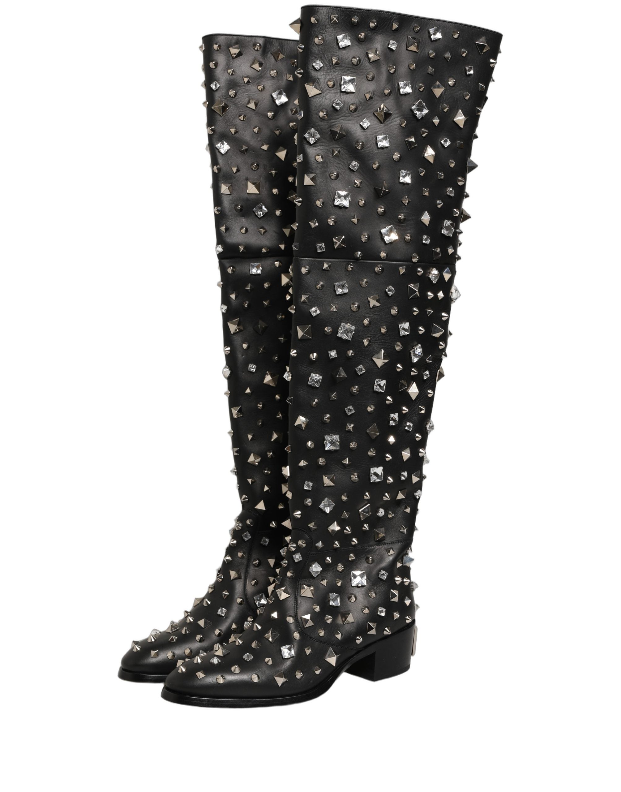 Dolce & Gabbana Black Crystal Embellished High Boots Shoes Dolce & Gabbana